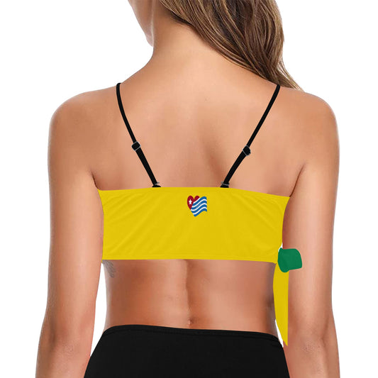 Rear view of woman wearing yellow bikini from [Brand].