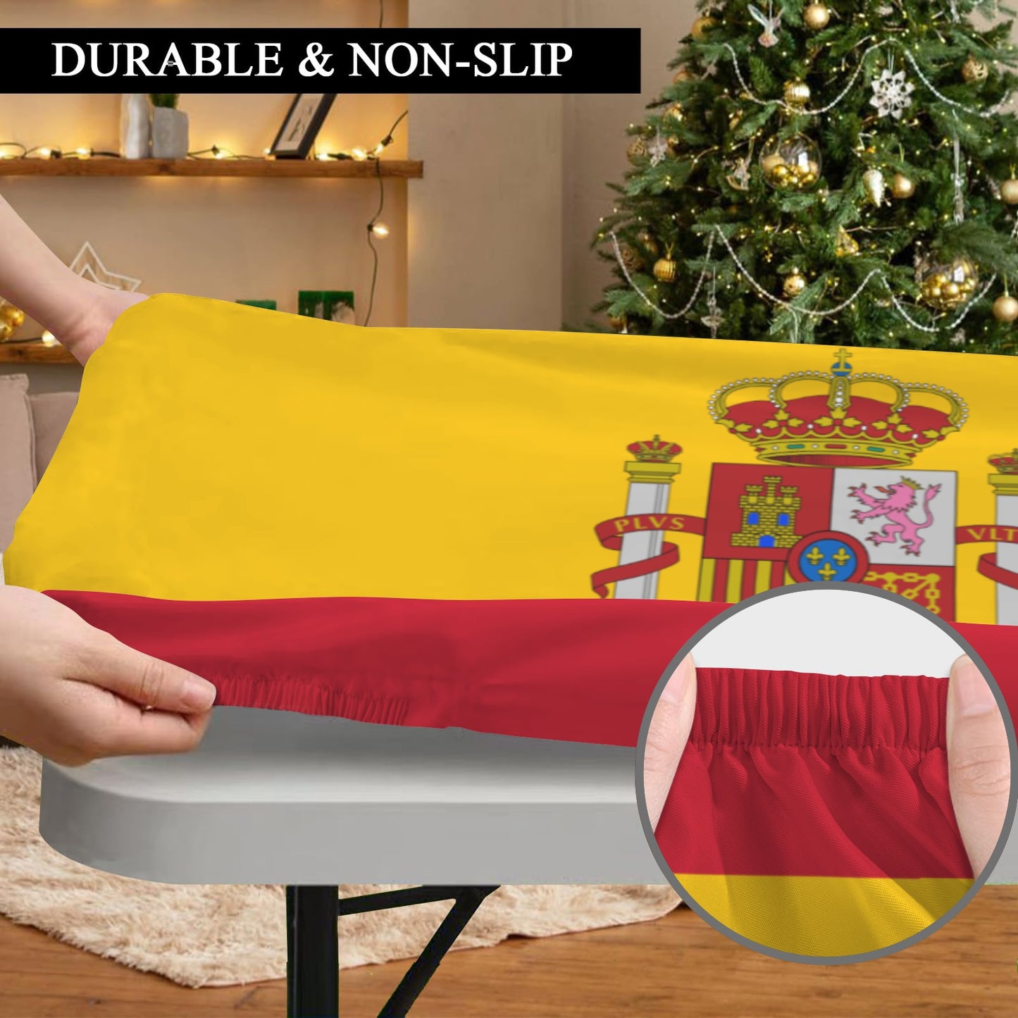 Spain Flag Inspired Custom Elastic Fitted Tablecloth 72x30 inch (Made in the USA)