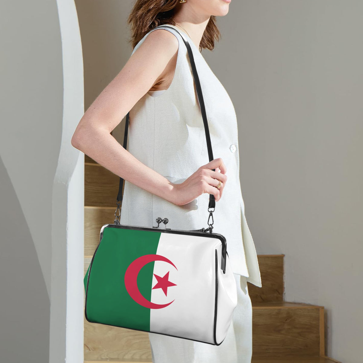 Algeria Flag Inspired Kisslock Crossbody Shoulder Bag-Large (Model 1752)