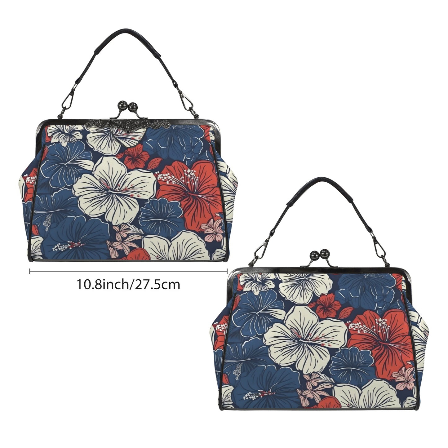 USA/American Flag Inspired Hawaiian Floral Pattern Kisslock Crossbody Shoulder Bag