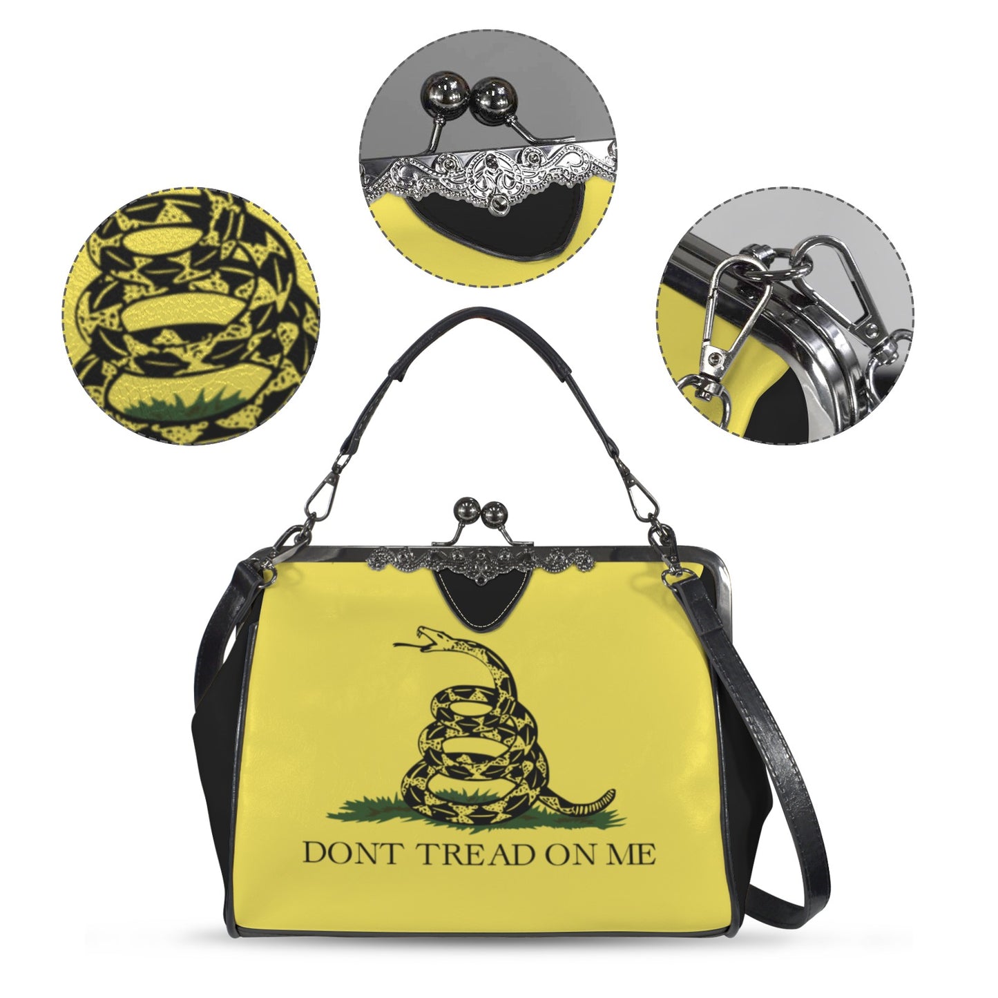 Gadsden Flag Inspired Kisslock Crossbody Shoulder Bag