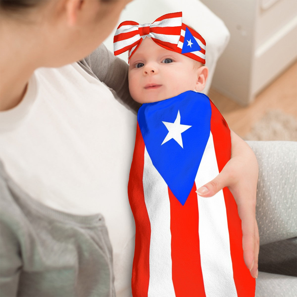 Puerto Rico Flag Inspired Baby Swaddle Sack with Baby Headband