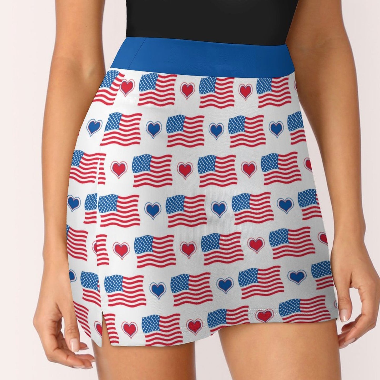 USA/American Flag Inspired Flag and Hearts Pattern Women’s Skort with Pocket