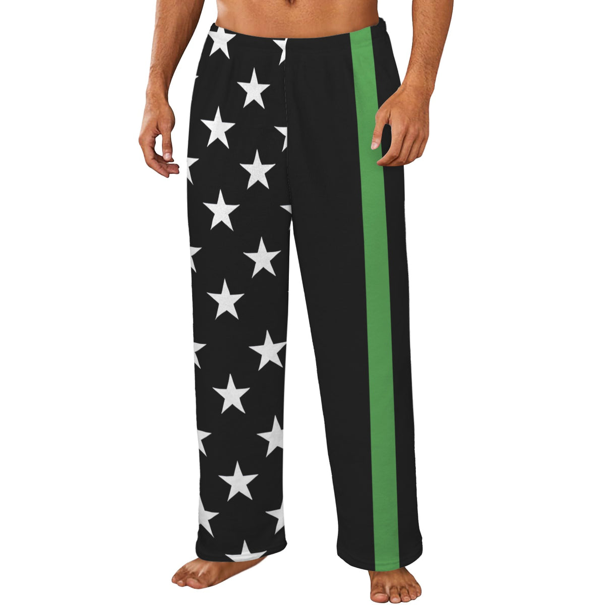 Thin Green Line Flag Inspired Style-2 Men's Flannel Pajama Trousers Printed in the USA