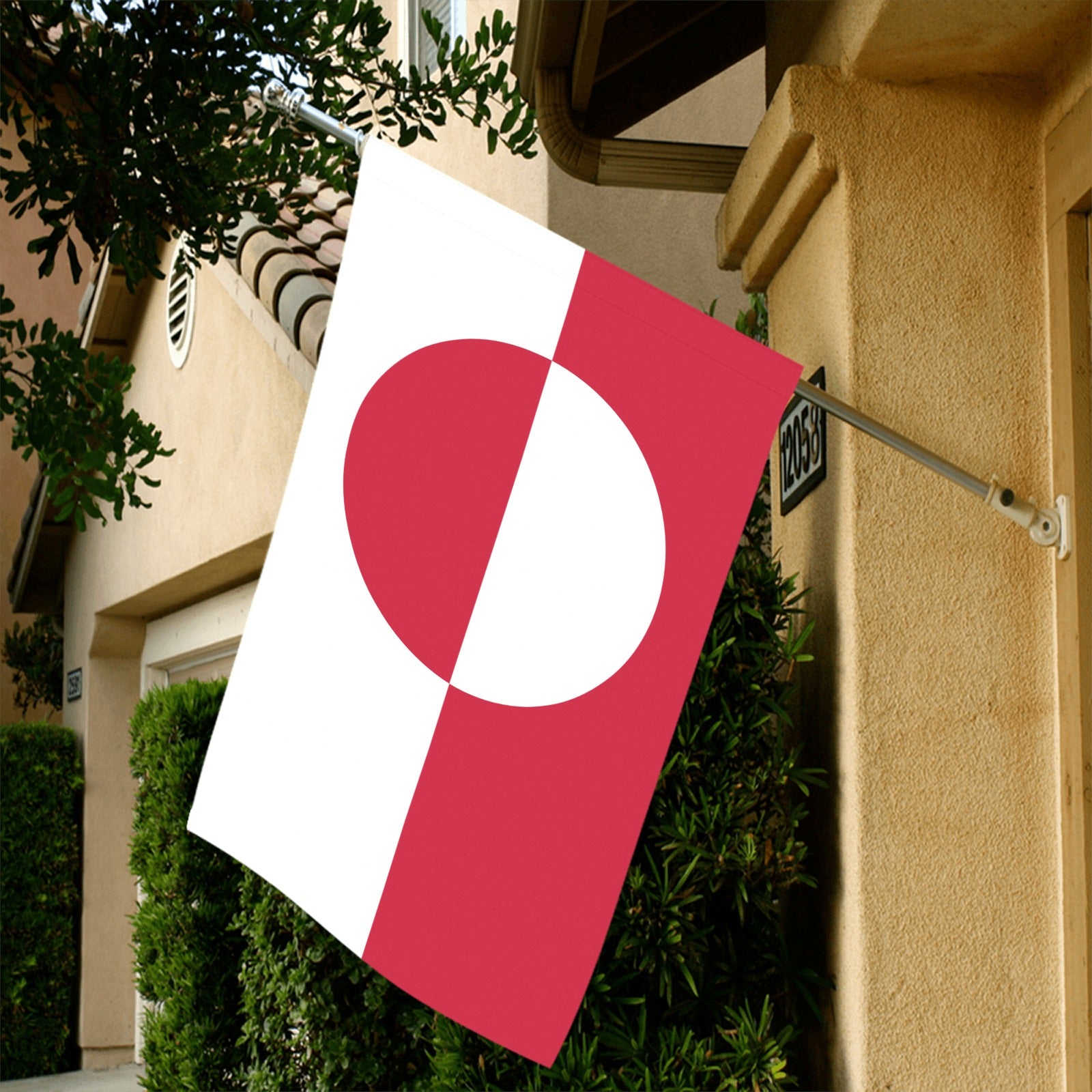 Luv My Flag brand, stylish red and white design.