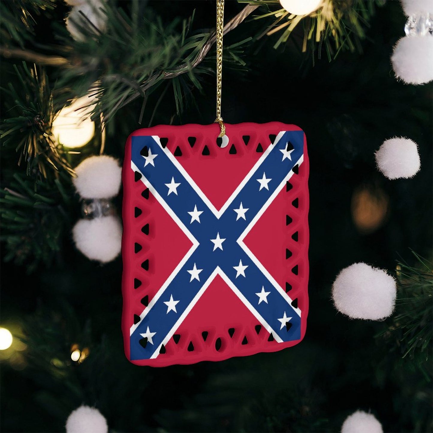 Confederate Battle Flag Inspired Square Ceramic Ornament Made in the USA