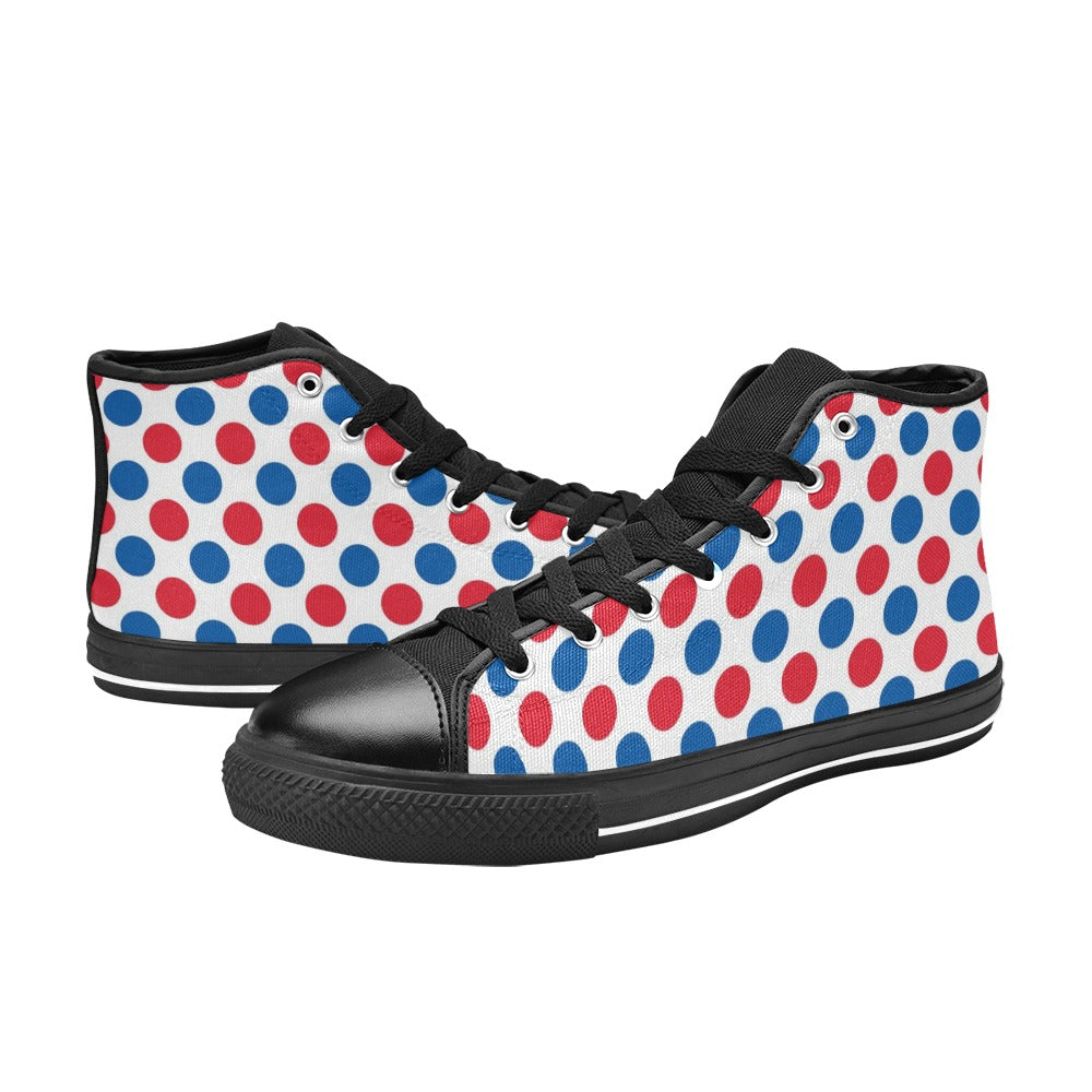 USA/American Flag Inspired Polka Dot Pattern Mens High Top Canvas Shoes