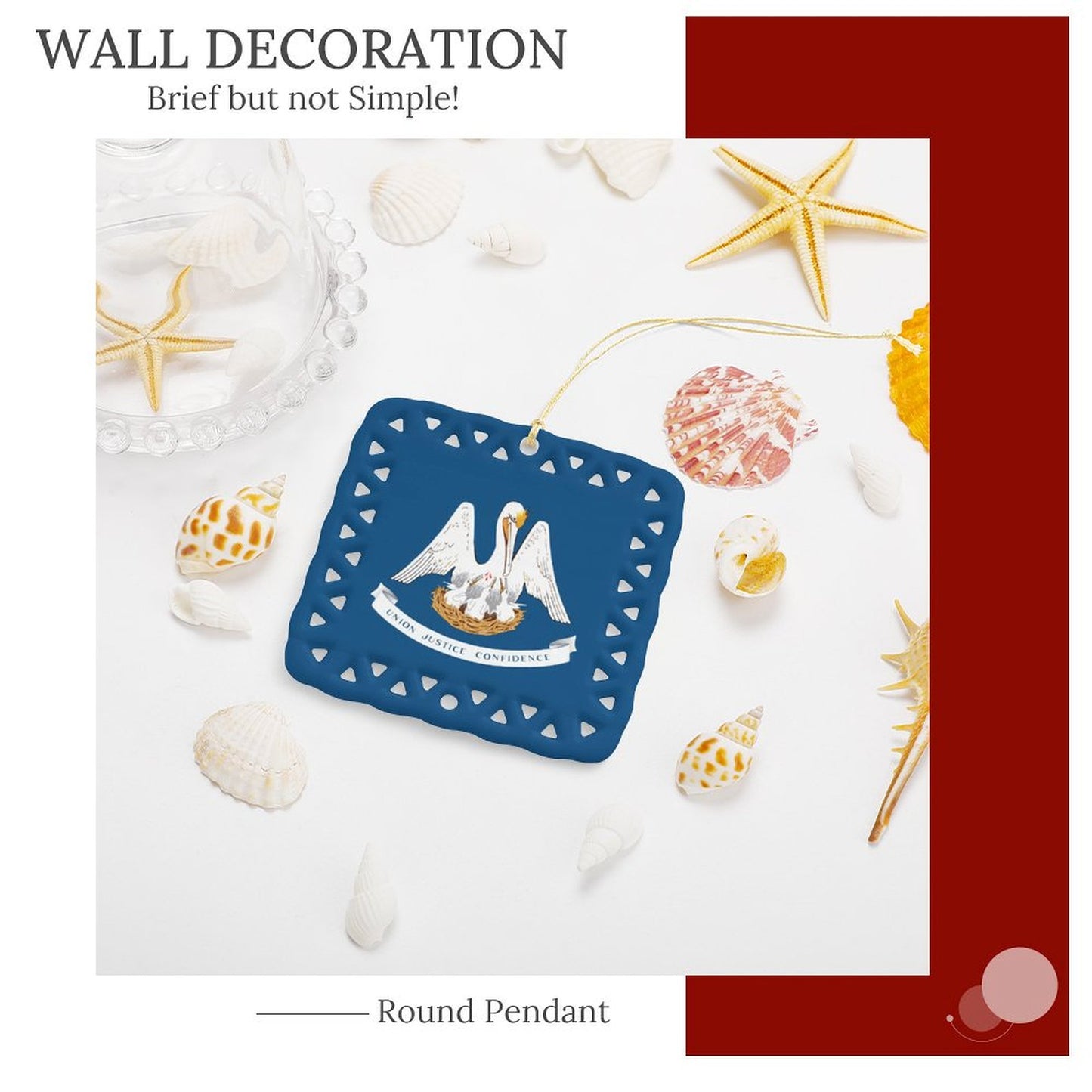 Louisiana Flag Inspired Square Ceramic Ornament Made in the USA