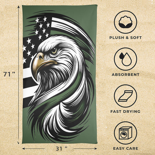 Thin Green Line Flag Inspired Eagle Beach Towel 31"x71" (Made in USA)