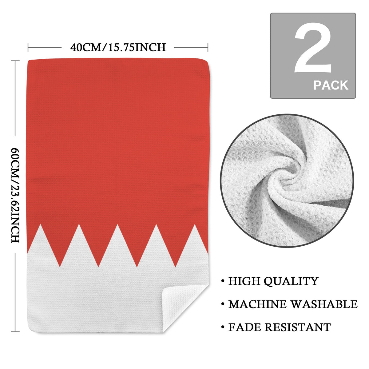 Bahrain Flag Inspired Kitchen Towel 40X60cm (Pack of 2) | Printed In the USA