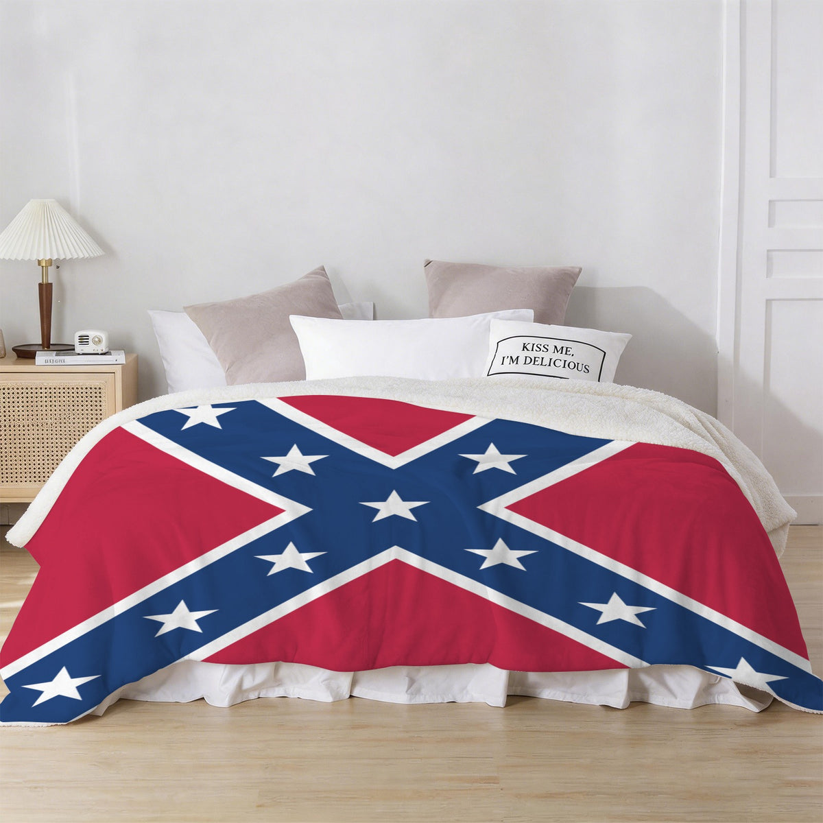 Confederate States Battle Flag Inspired Sherpa Fleece Blanket 90" x 108" | Prtinted in the USA