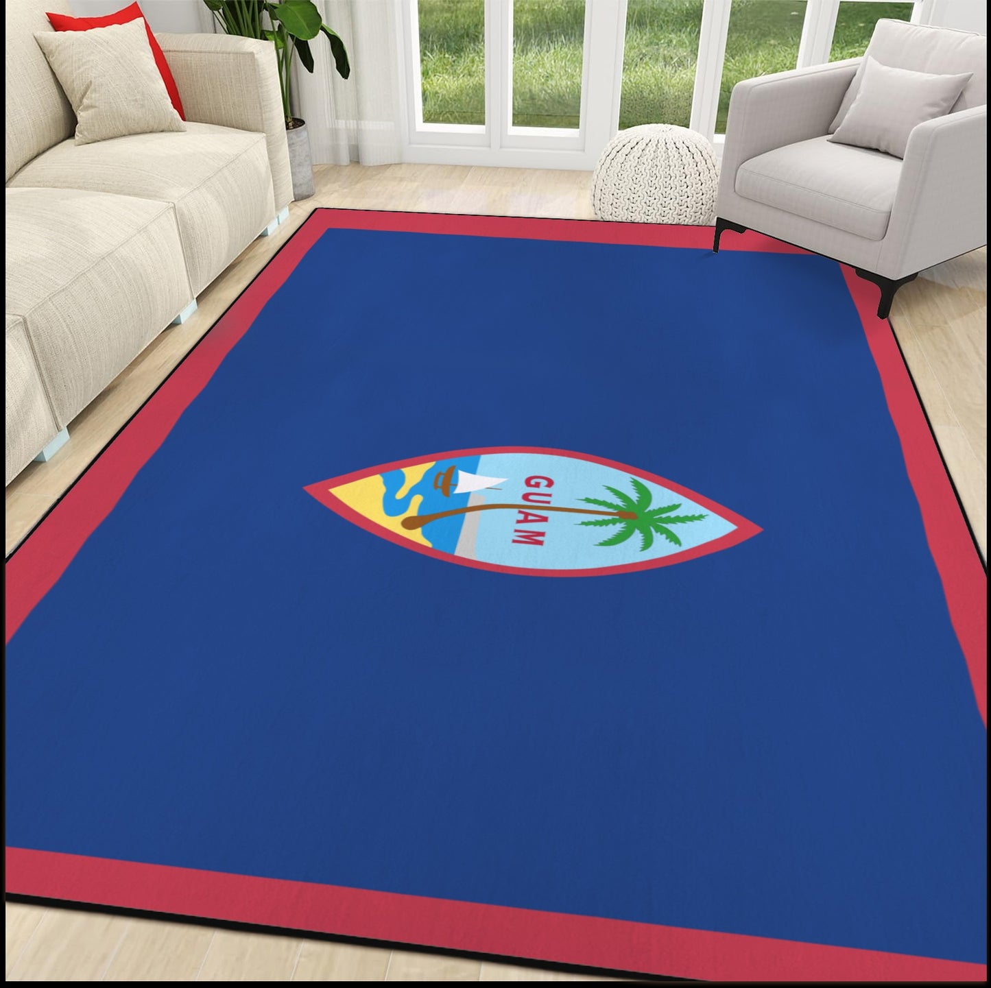 Guam Flag Inspired 84x60 Inch Area Rug with Black Binding (Made in the USA)