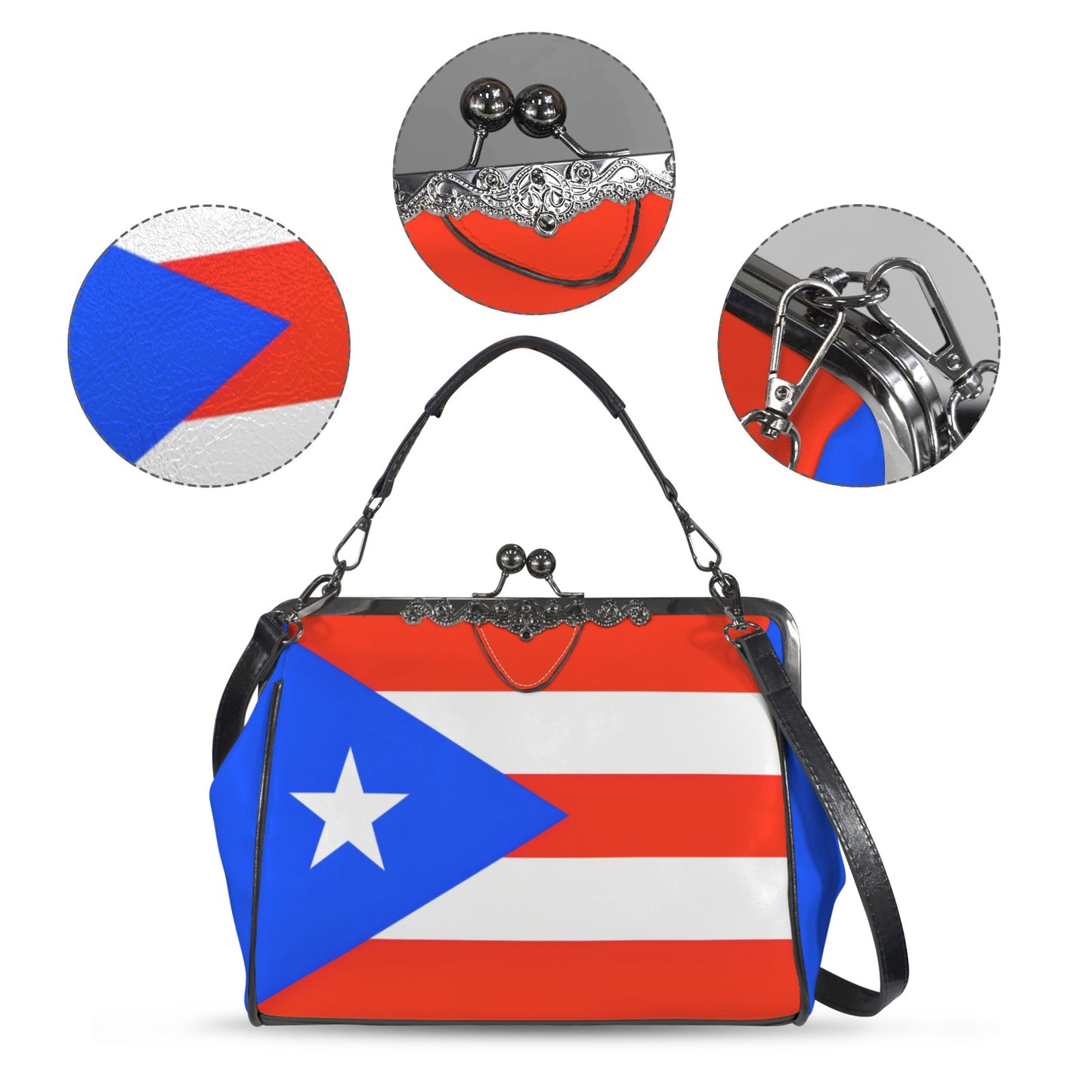 Puerto Rico Flag Inspired Kisslock Crossbody Shoulder Bag