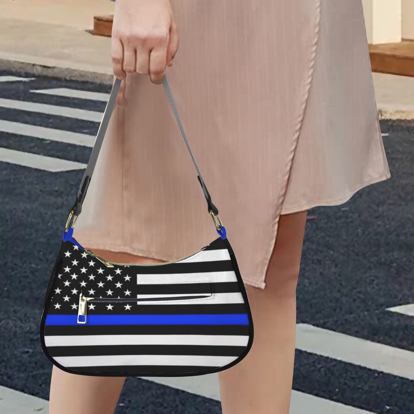 Thin Blue Line Flag Inspired Women's Shoulder Bag