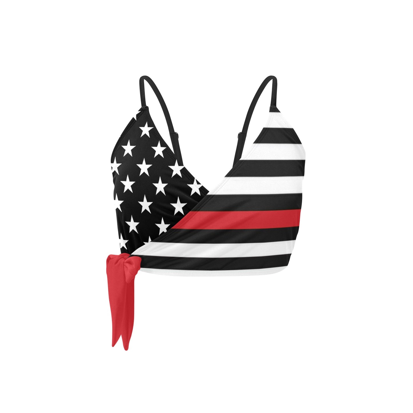 Thin Red Line Flag Inspired Knot Side Bikini Top
