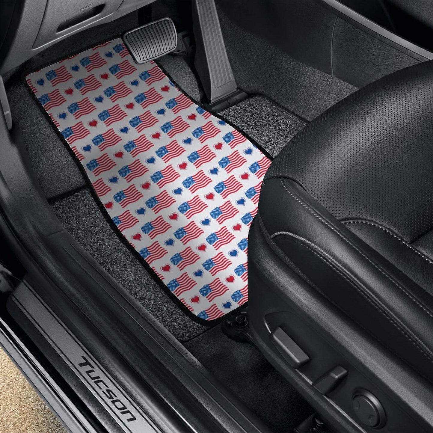 USA/American Flag Inspired Flag and Hearts Pattern Car Floor Mats(4pcs)