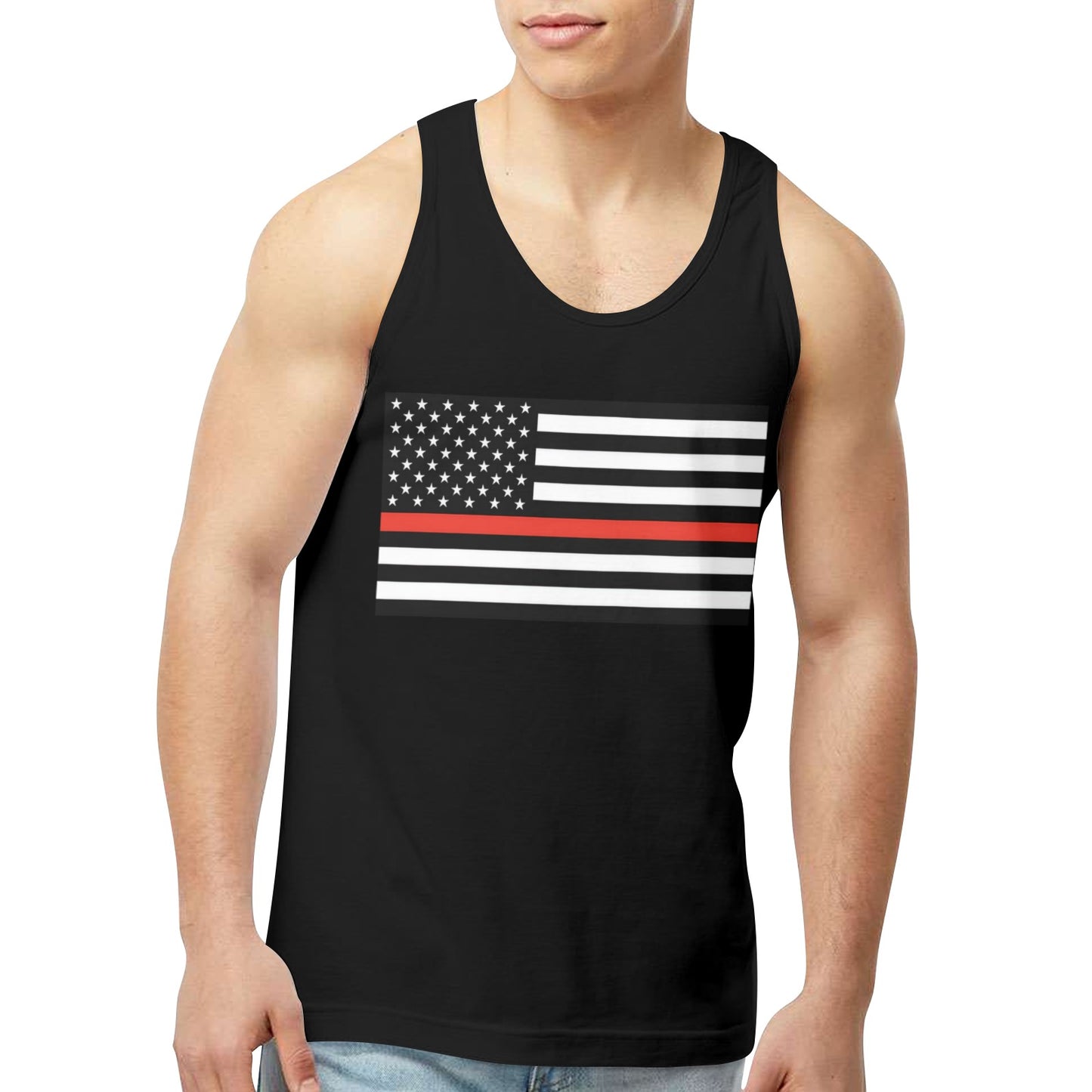 Thin Red Line Flag Men's Tank Top (Front Printing) | Ships from USA