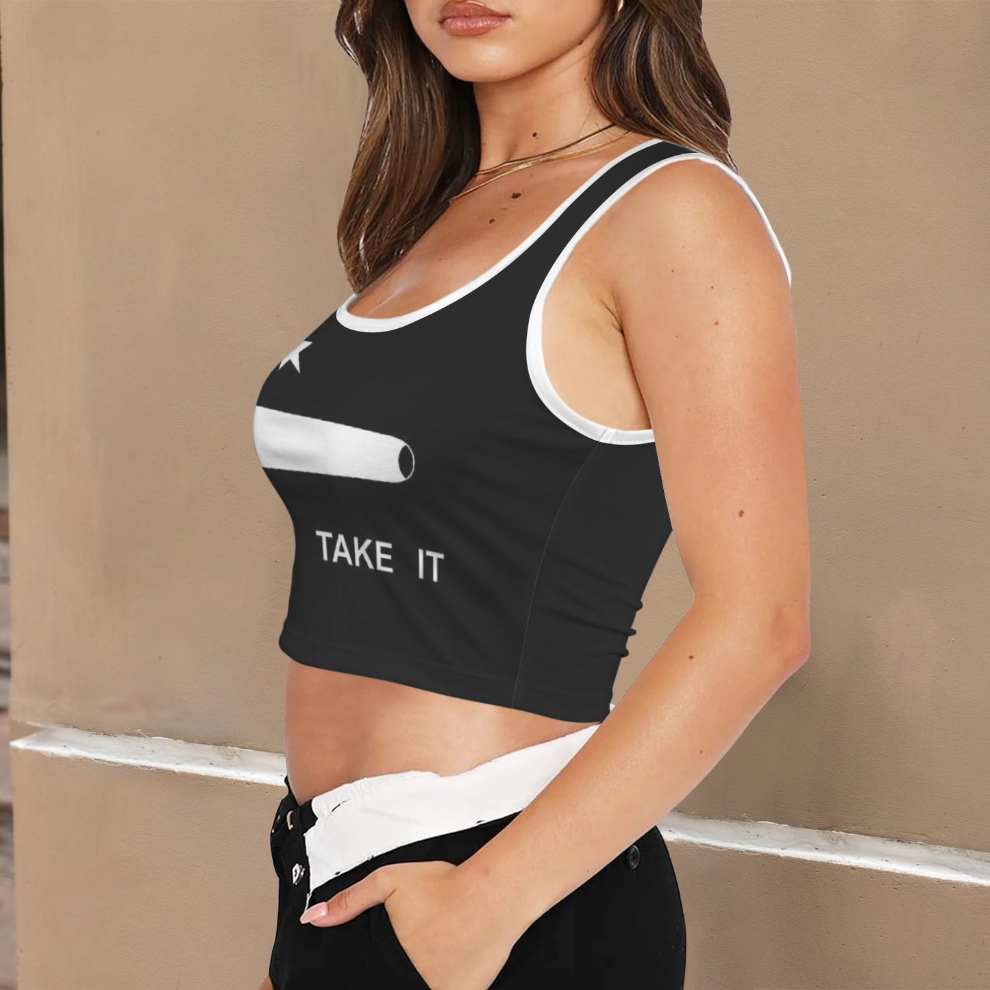 Come and Take It Flag Inspired Square Neck Crop Tank Tops