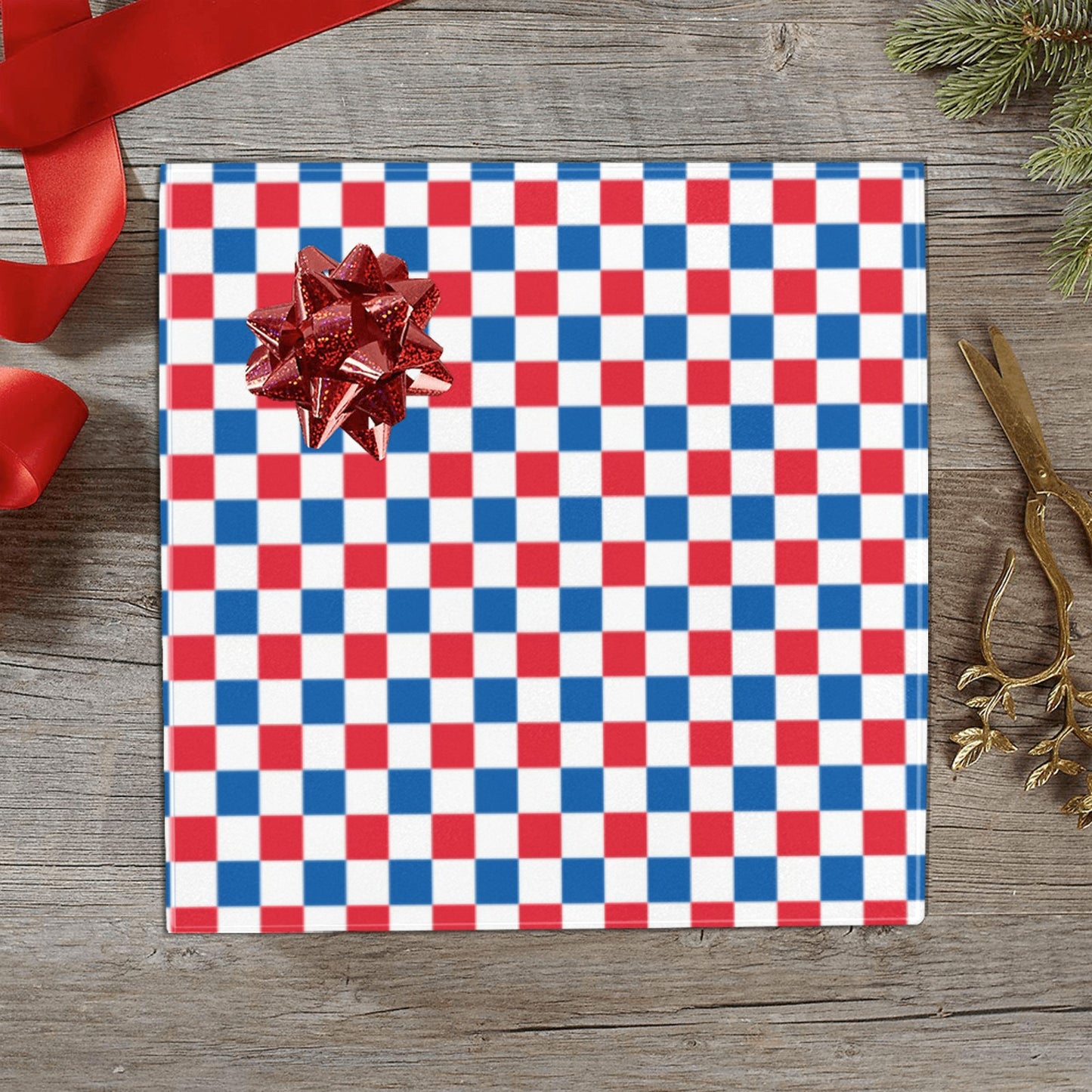 USA/American Flag Inspired Checkered Pattern Custom Gift Wrapping Paper 58"x 22.5" (4 Rolls)