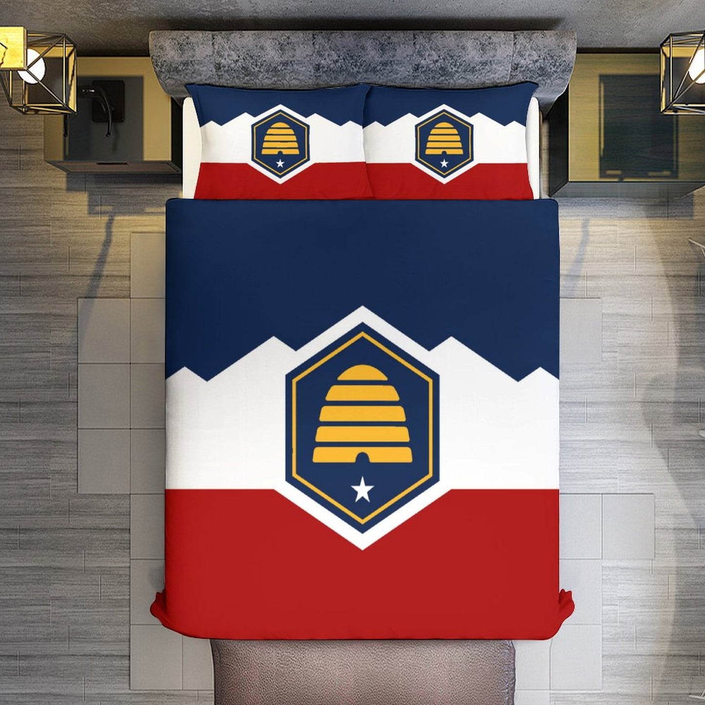 Utah Flag Inspired 3-Piece Bedding Set (1 Duvet Cover + 2 Pillow Shams) – 102"×90"