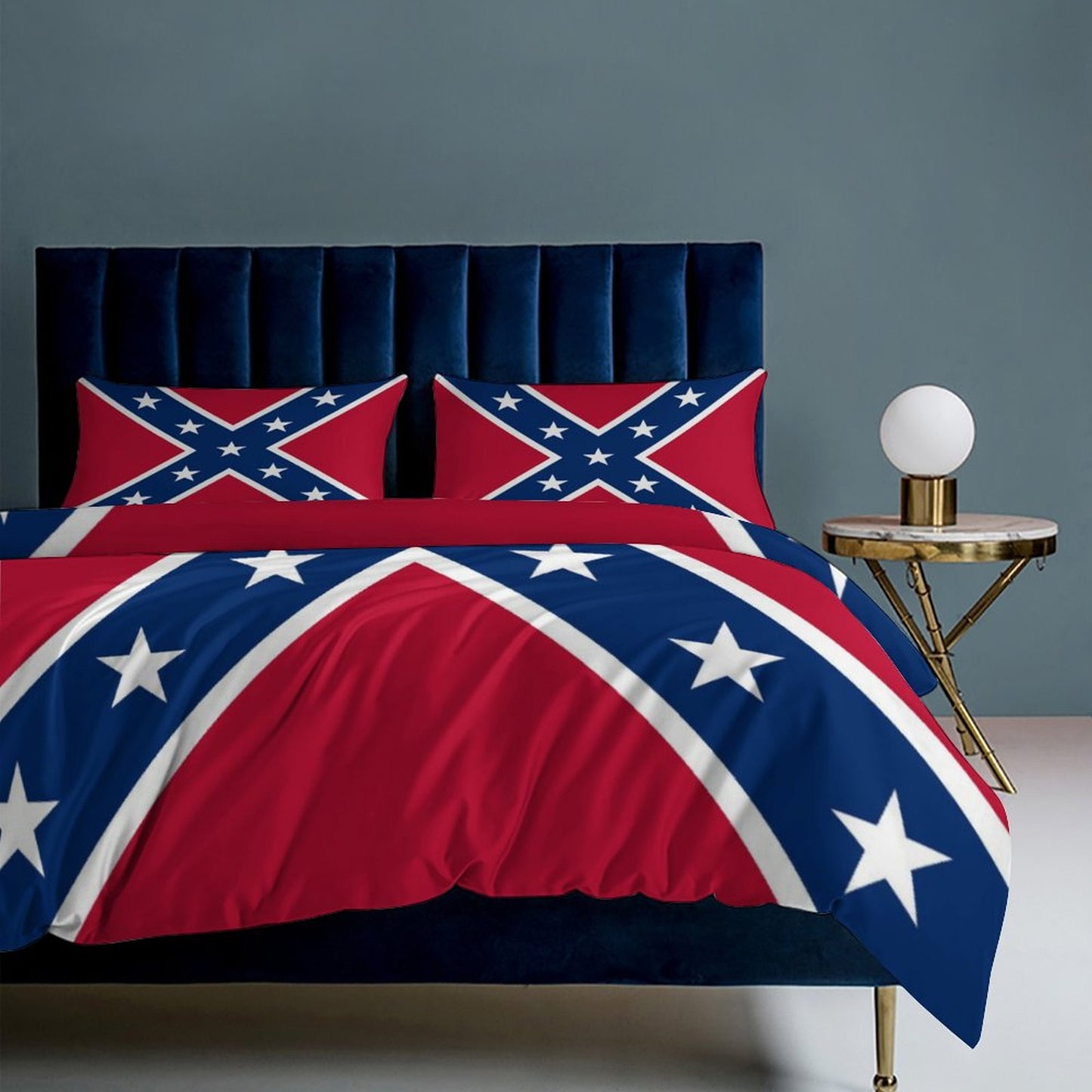 Confederate Battle Flag Inspired 3-Piece Bedding Set (1 Duvet Cover + 2 Pillow Shams) – 102"×90"