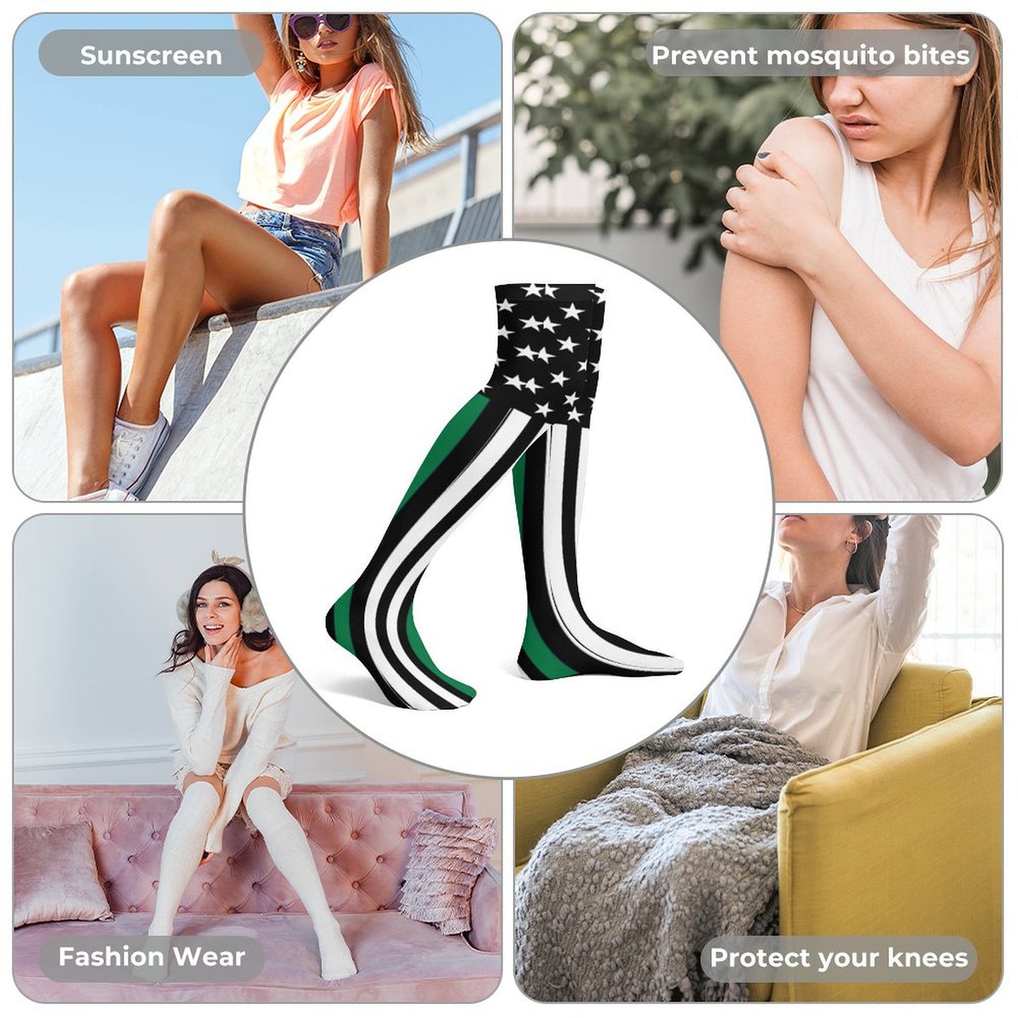 Thin Green Line Flag Trendy Stockings(Long)