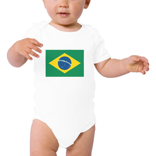 Brazil Flag Baby Short Sleeve Unisex Bodysuits（Made in USA）
