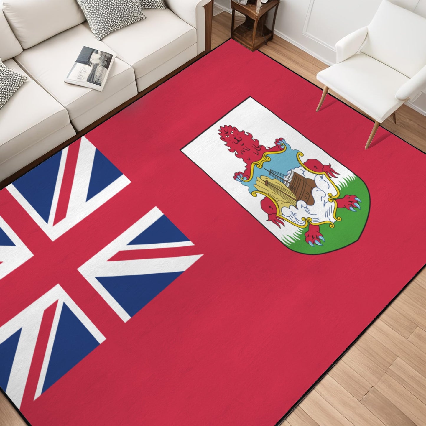 Bermuda Flag Inspired 84x60 Inch Area Rug with Black Binding (Made in the USA)