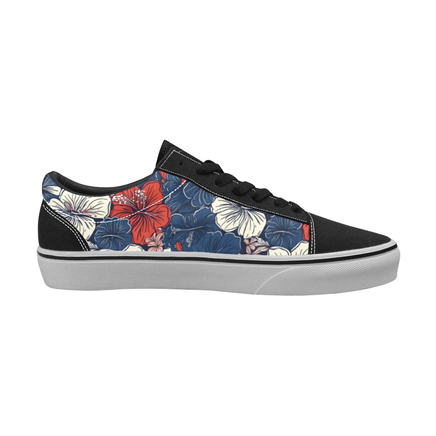 USA/American Flag Inspired Hawaiian Floral Pattern Men's Lace-Up Canvas Shoes