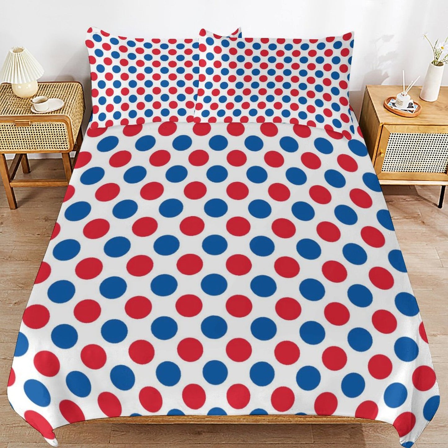 USA/American Flag Inspired Polka Dot Pattern 3-Piece Bedding Set (1 Duvet Cover + 2 Pillow Shams) – 102"×90"