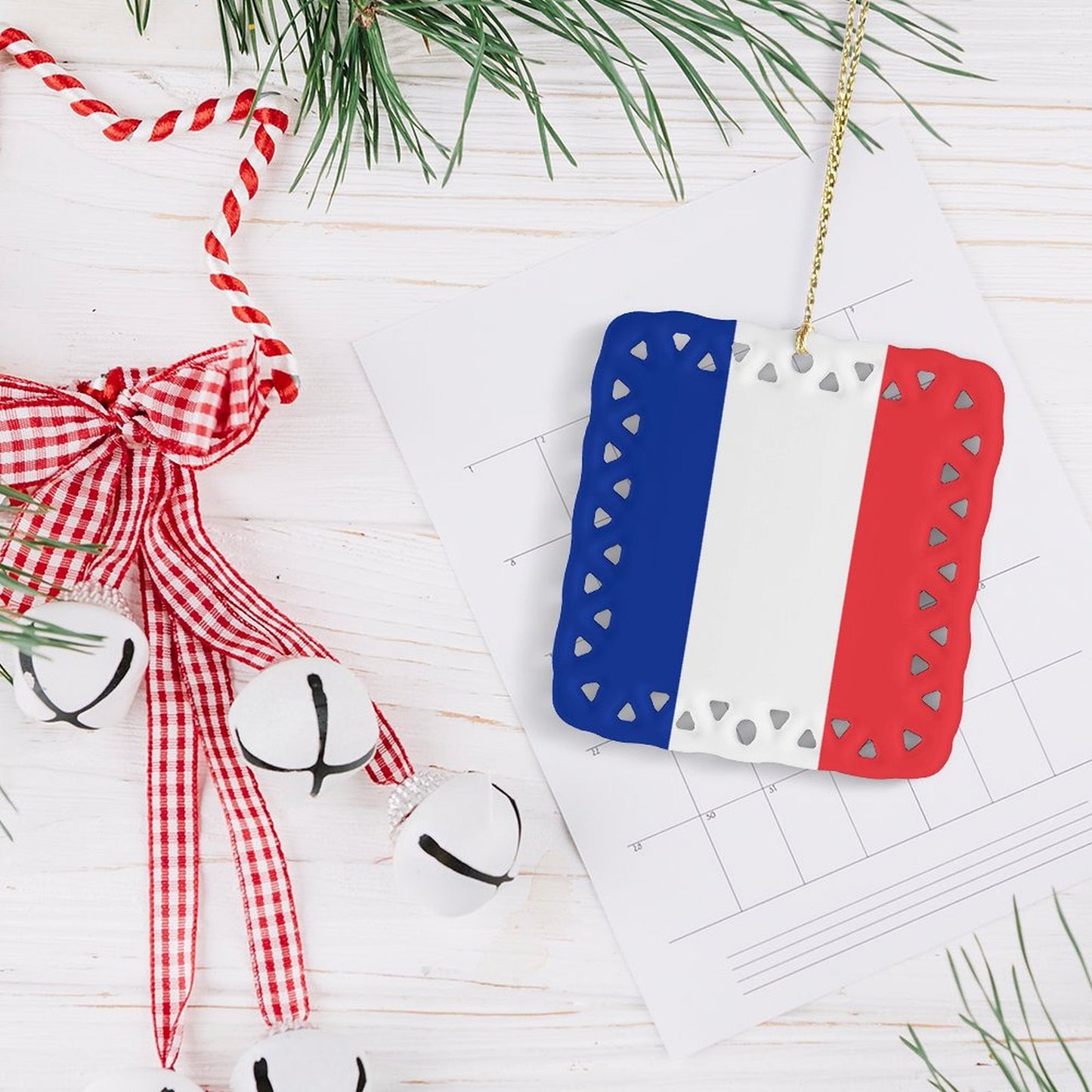 France Flag Inspired Square Ceramic Ornament Made in the USA
