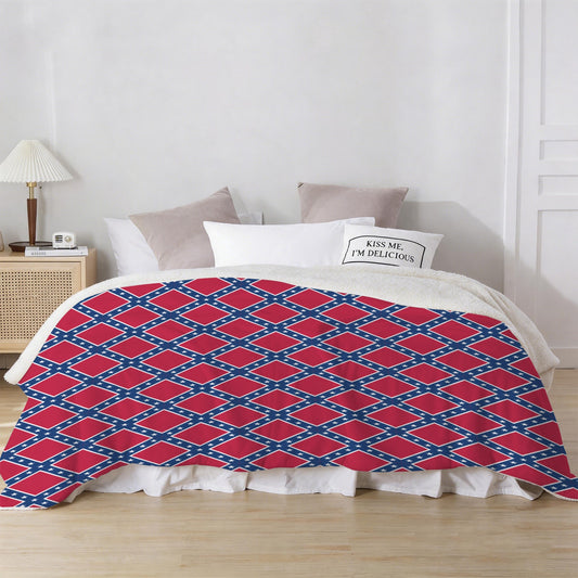Confederate States Battle Flag Inspired Pattern Sherpa Fleece Blanket 90" x 108" | Prtinted in the USA