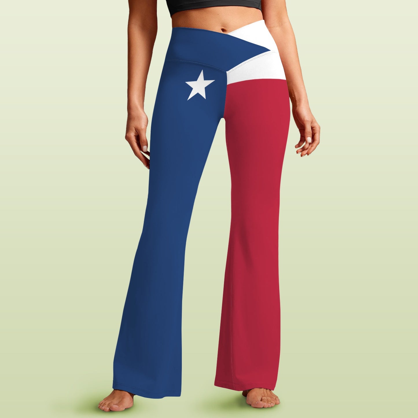 Texas Flag Inspired Women's V-Crossover High Waisted Flare Leggings