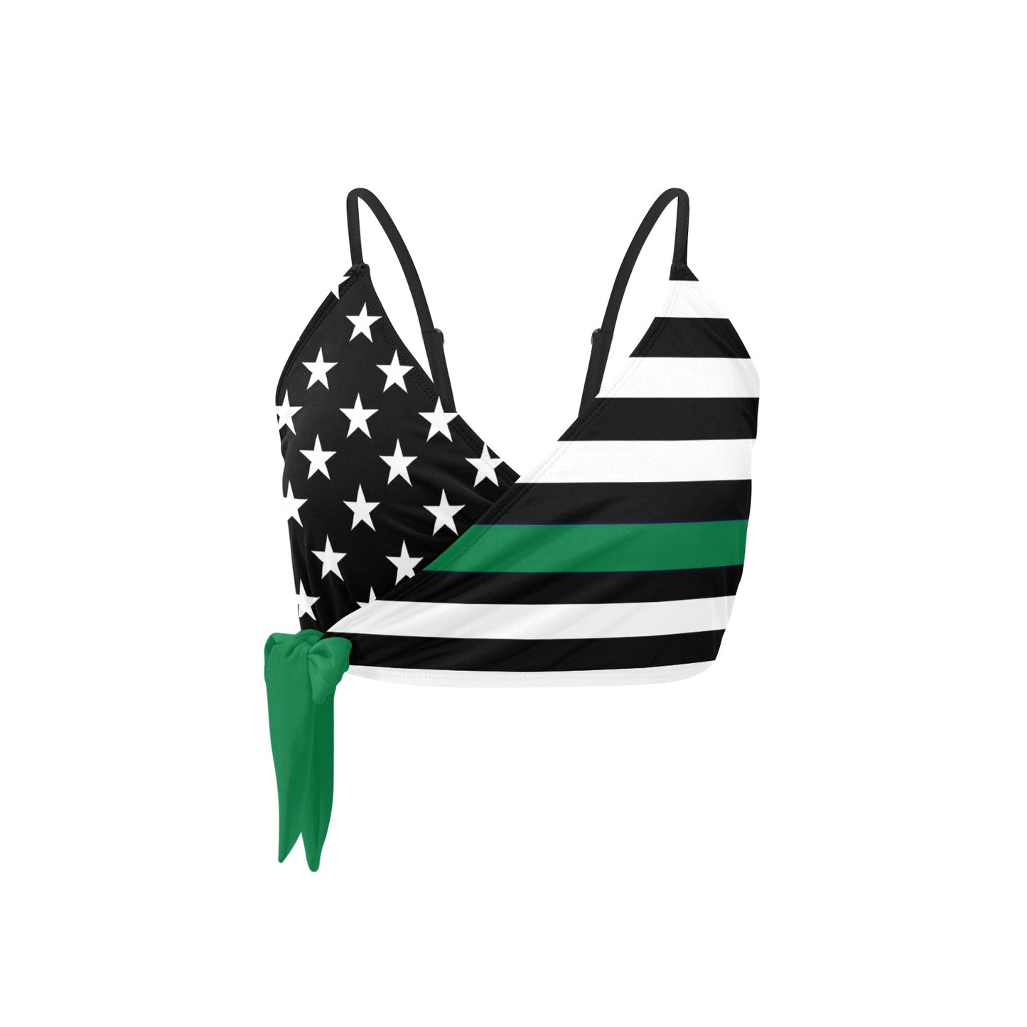 Thin Green Line Flag Inspired Knot Side Bikini Top