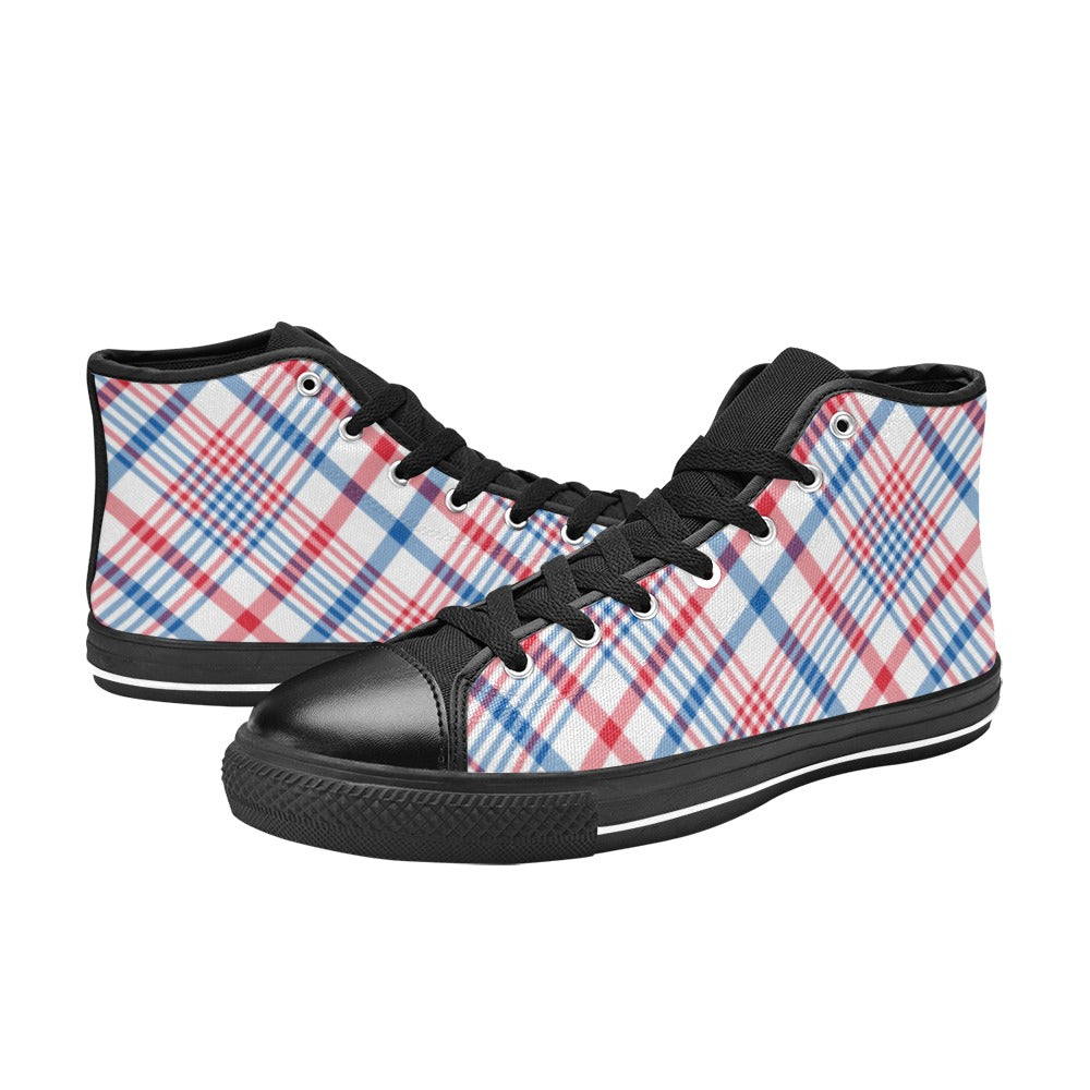 USA/American Flag Inspired Plaid Pattern Kid's High Top Canvas Shoes