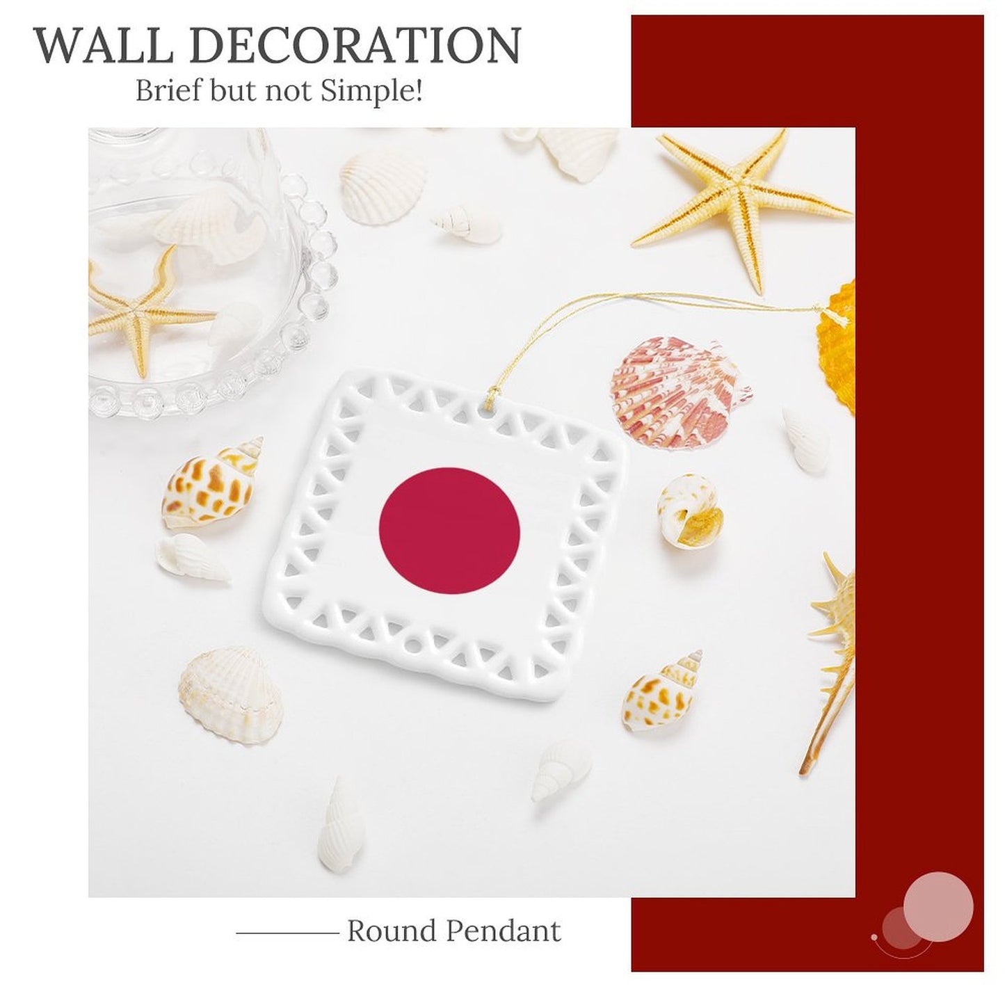 Japan Flag Inspired Square Ceramic Ornament Made in the USA