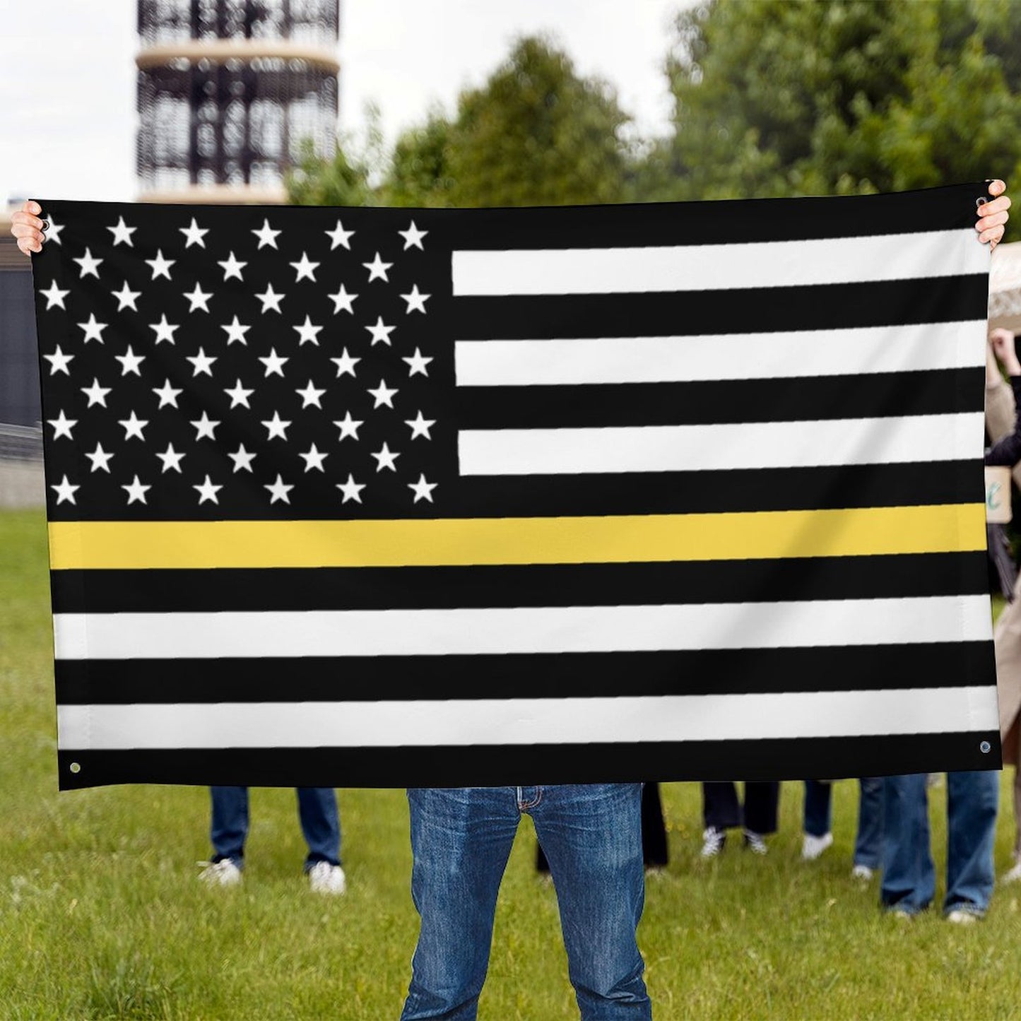 Thin Gold Line Flag Inspired Wall Mount Flag with Four Grommets (35x59 in)