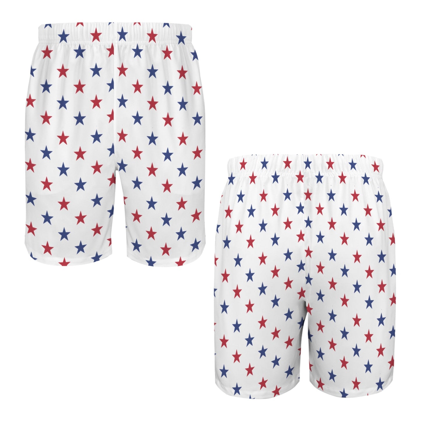 USA/American Flag Inspired Red and Blue Stars Pattern Men’s Draw String Pocket Beach Shorts Printed in the USA