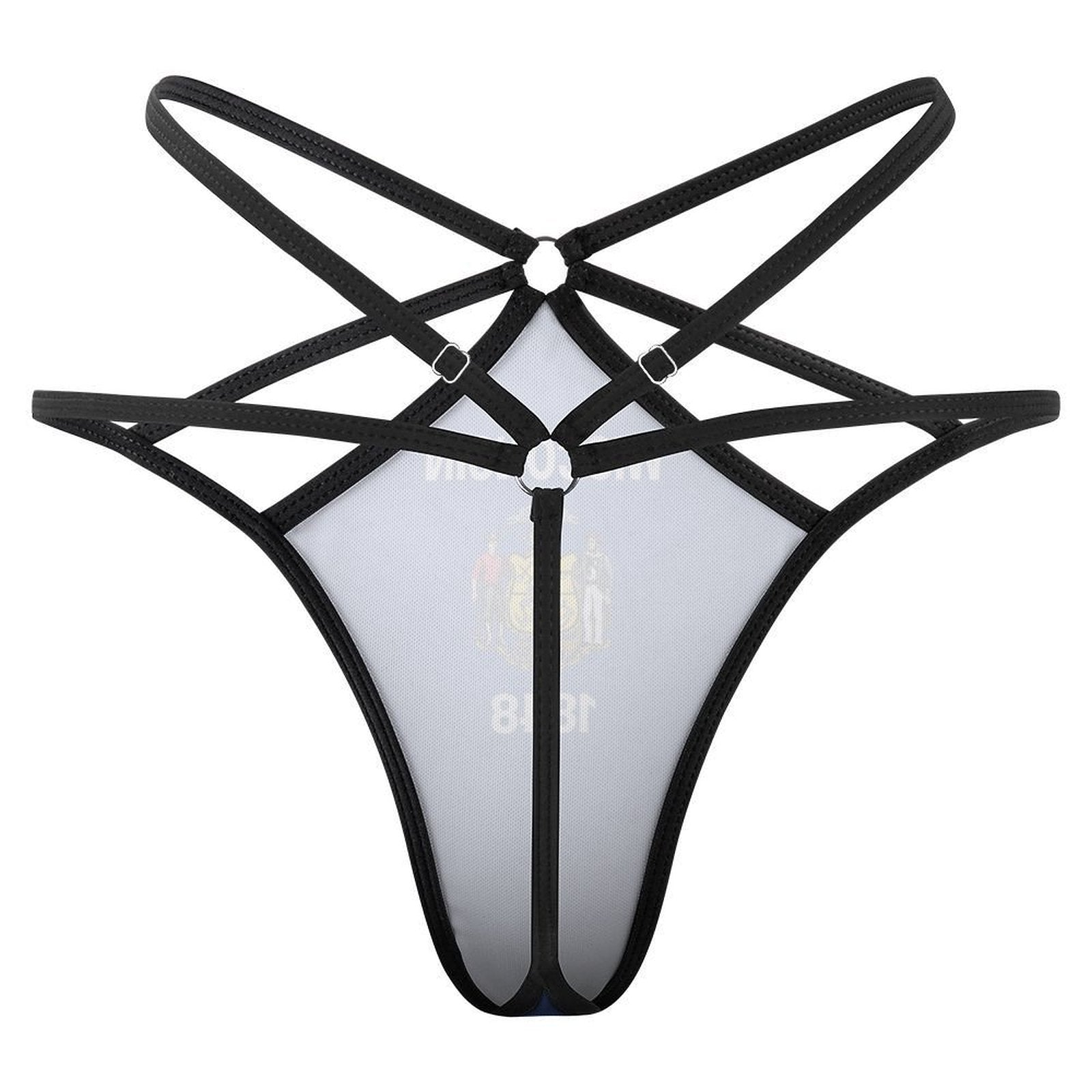 Black strappy harness-style underwear by [Brand], unique design.
