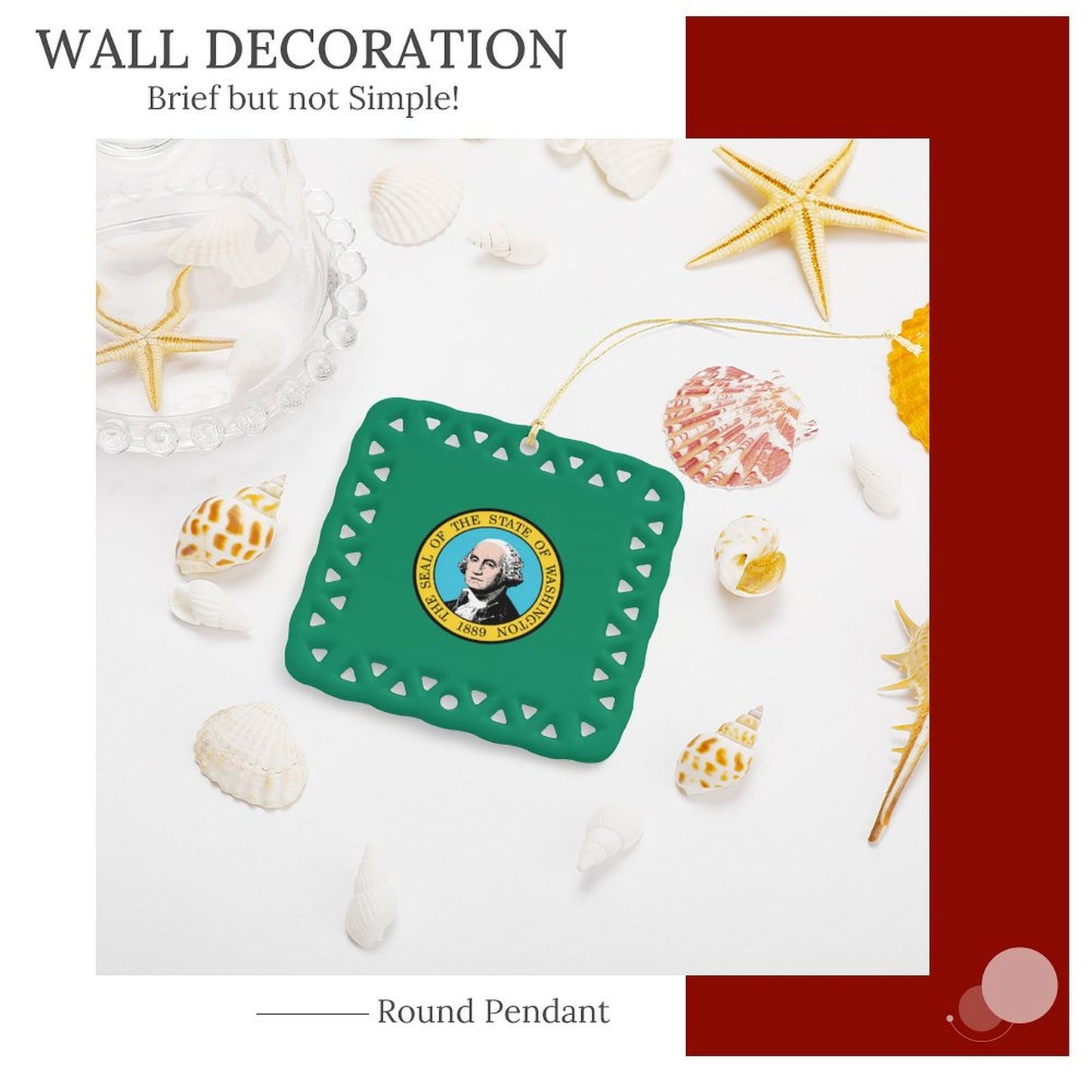 Washington Flag Inspired Square Ceramic Ornament Made in the USA