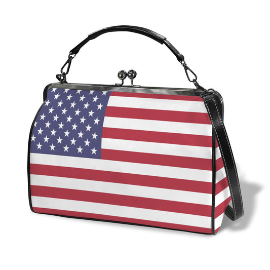 USA/American Flag Inspired Kisslock Crossbody Shoulder Bag-Large