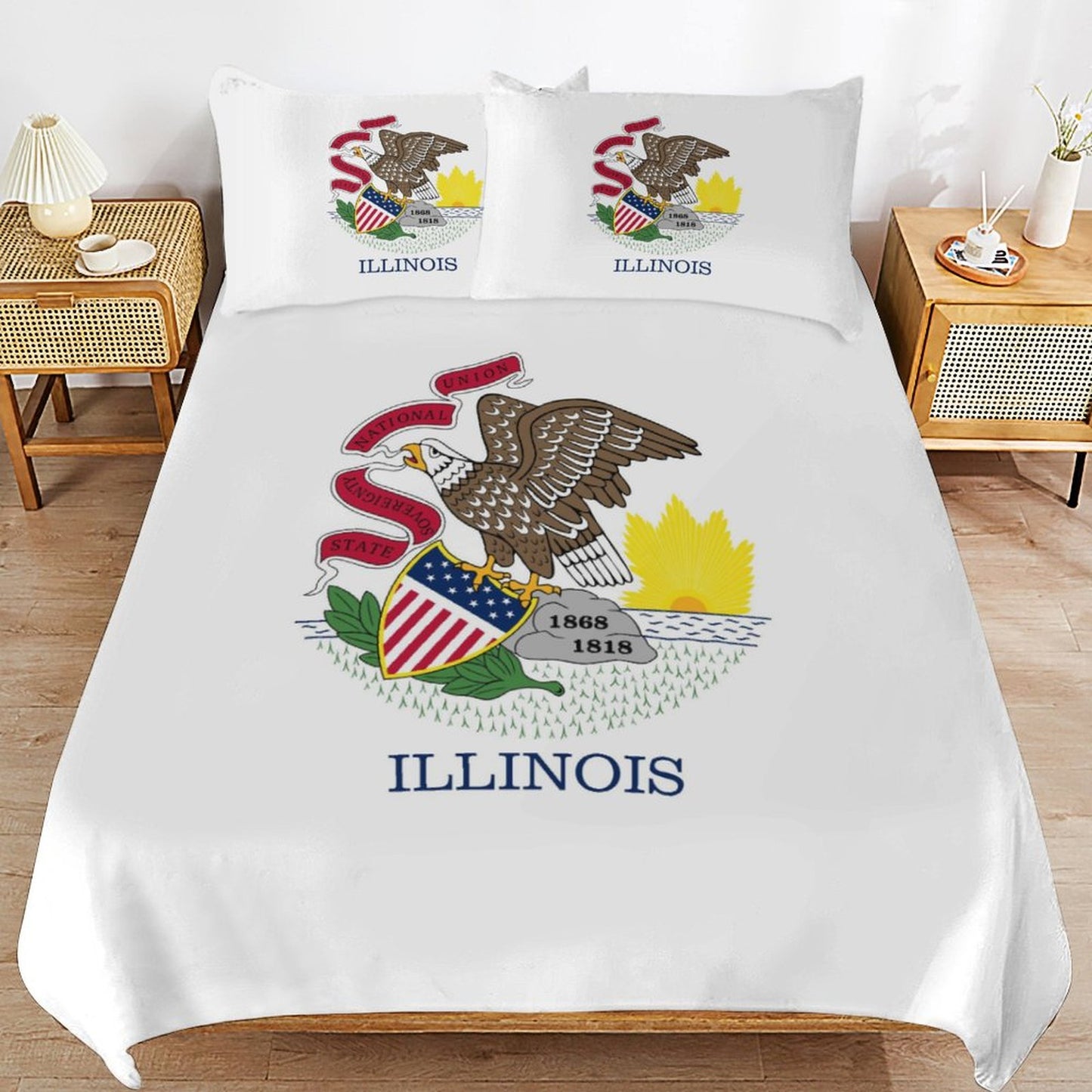 Illinois Flag Inspired 3-Piece Bedding Set (1 Duvet Cover + 2 Pillow Shams) – 102"×90"
