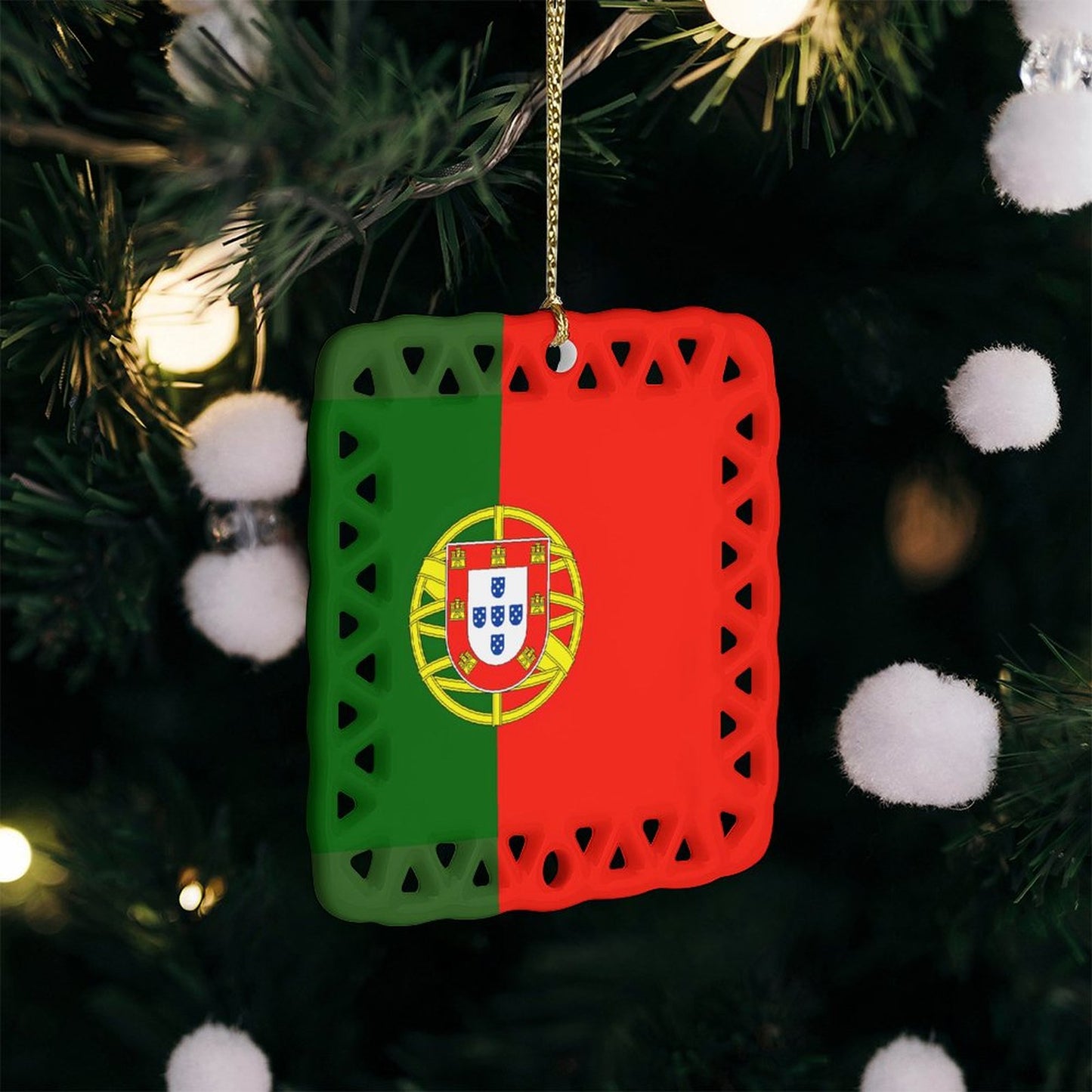 Portugal Flag Inspired Square Ceramic Ornament Made in the USA