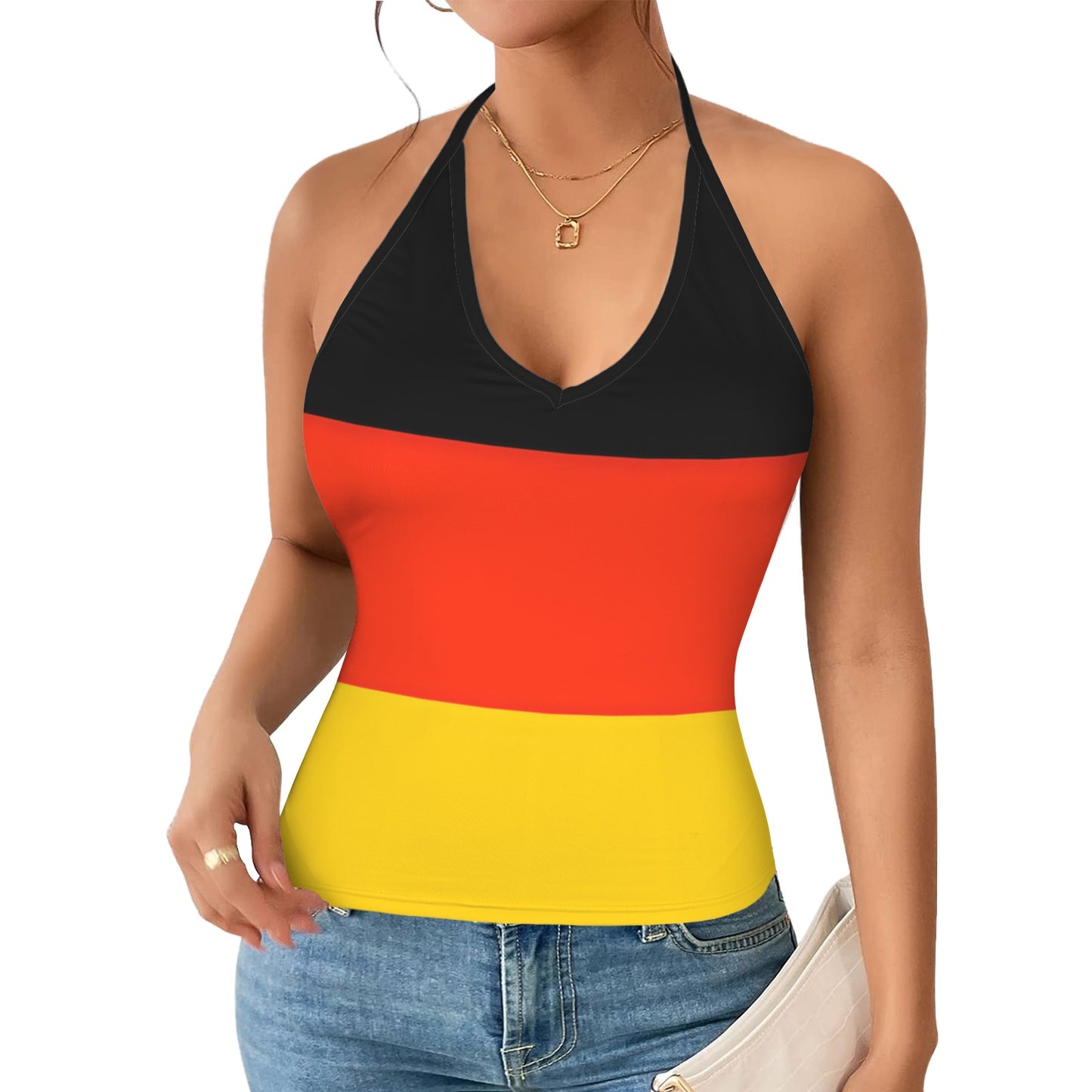 Germany Flag Inspired V-neck Halter Open Back Tank Top