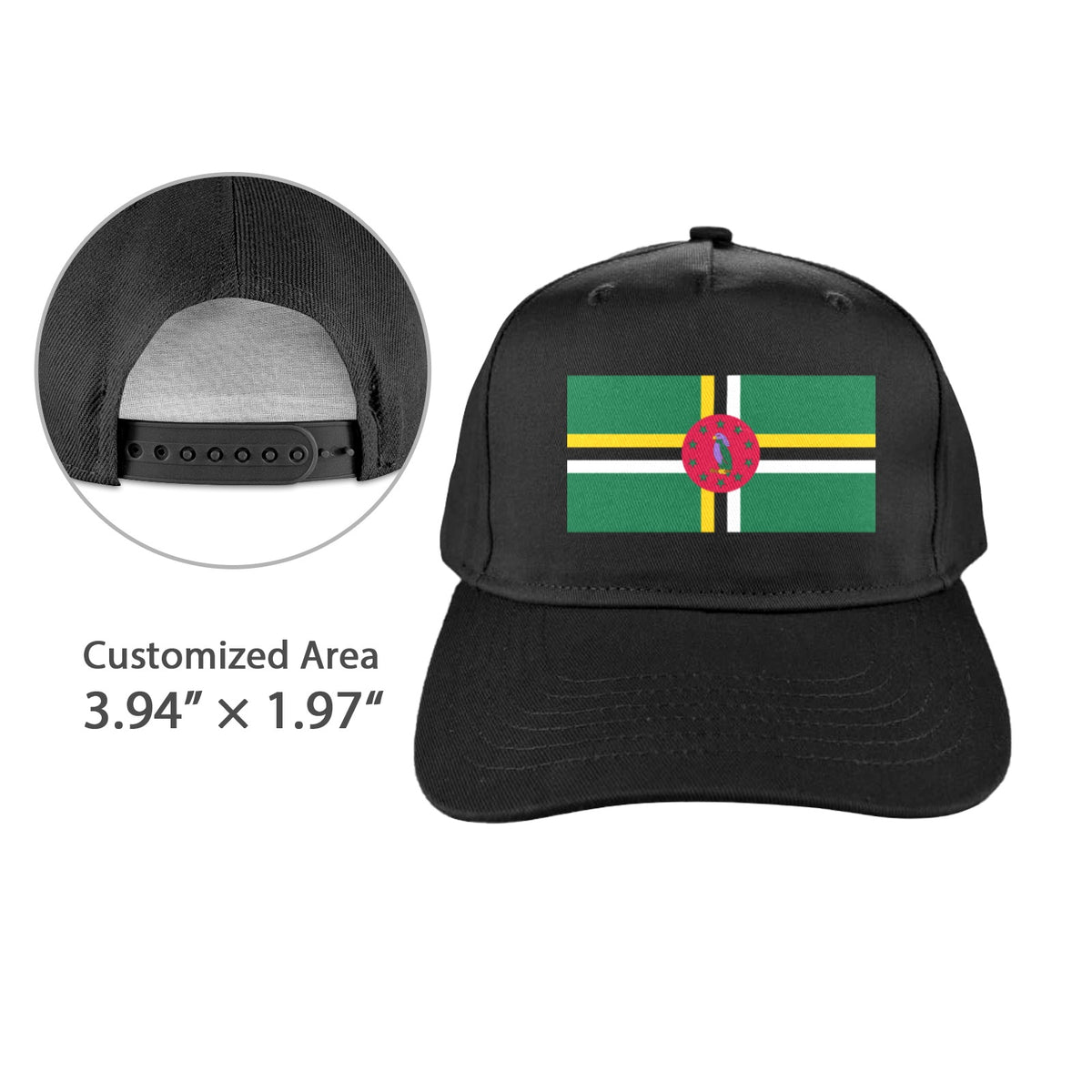 Dominica Flag Inspired Baseball Cap | Printed in the  USA