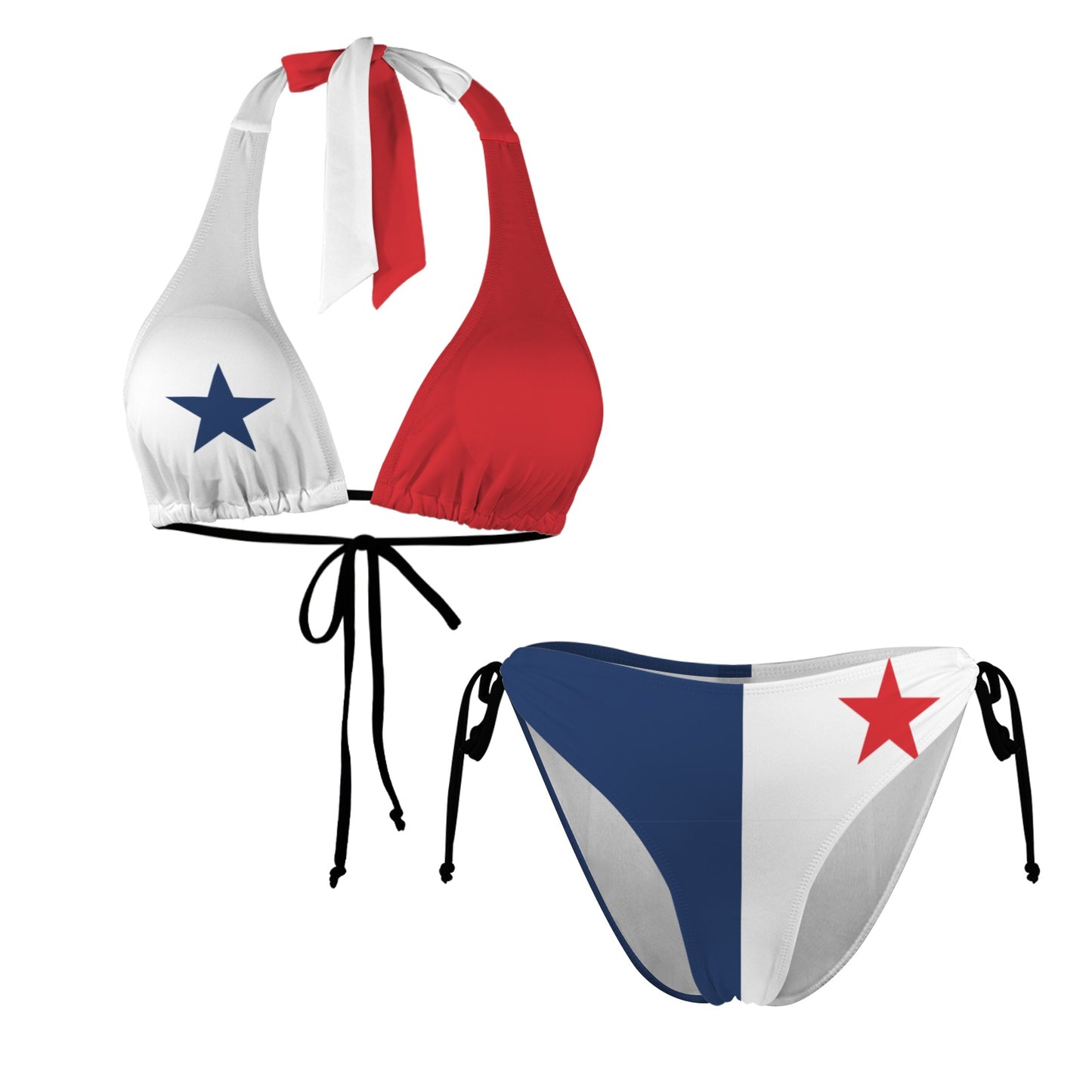 Panama Flag Inspired Halterneck String Bikini Sets