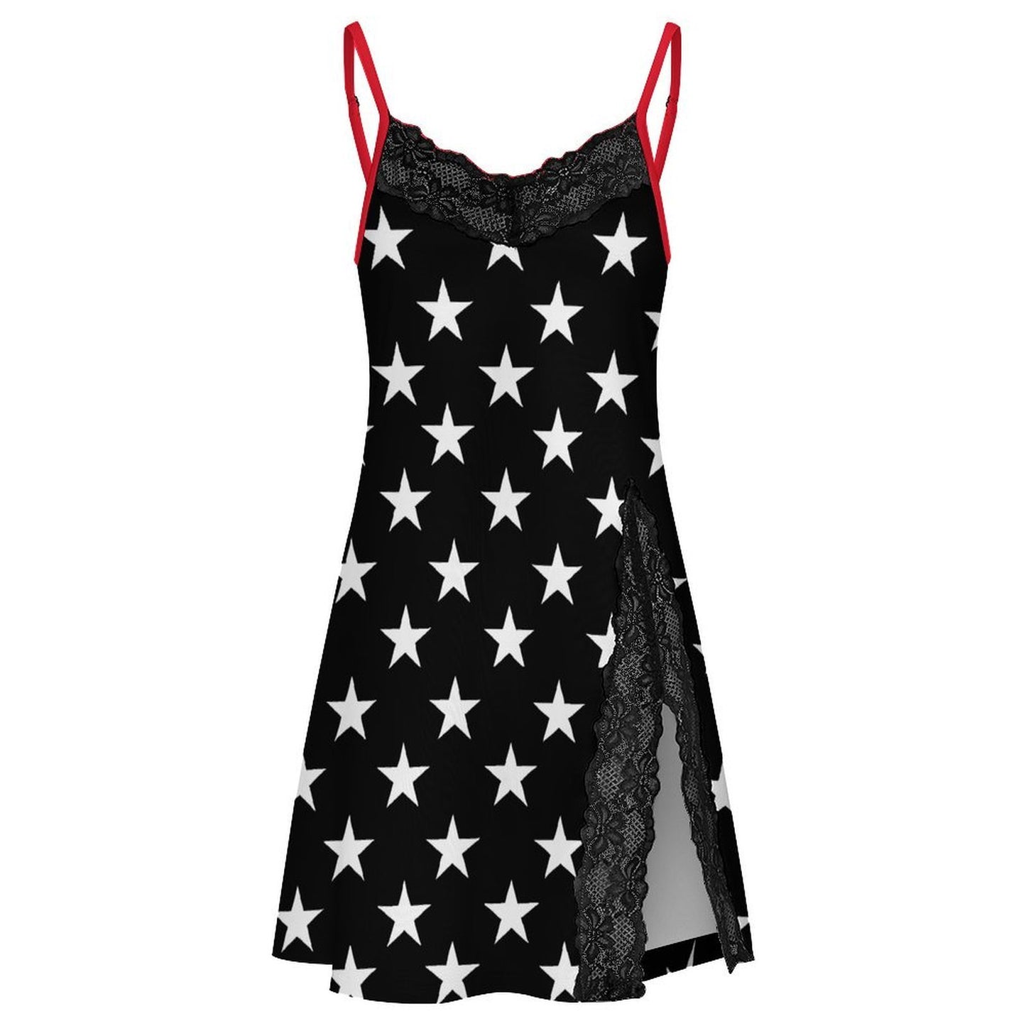 Thin Red Line Flag Inspired Style-2 Women's Lace Slit Cami Pajama Dress