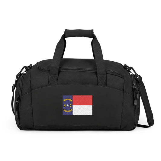 North Carolina Flag Gym Bag — Black Duffle with Embroidered North Carolina Flag