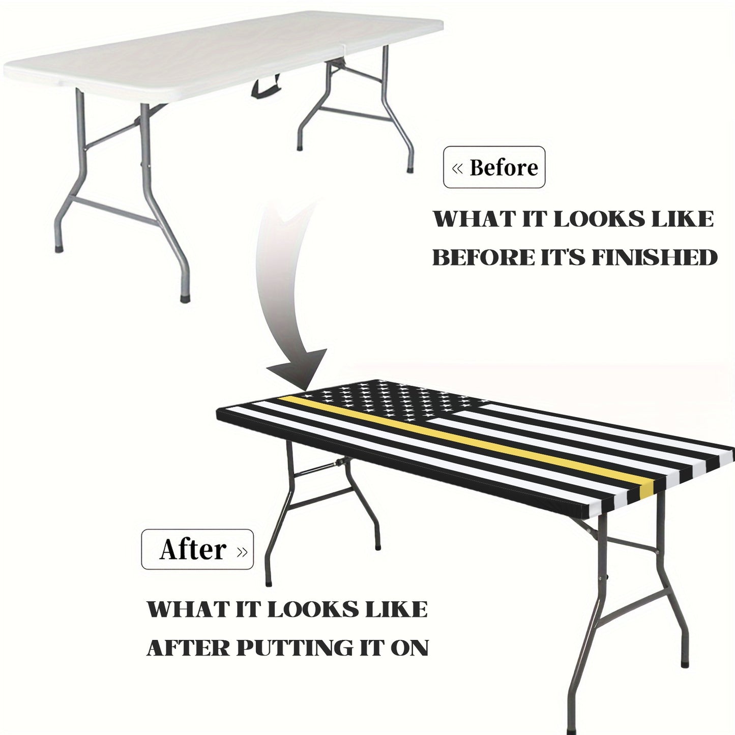 Thin Gold Line Flag Inspired Custom Elastic Fitted Tablecloth 72x30 inch (Made in the USA)