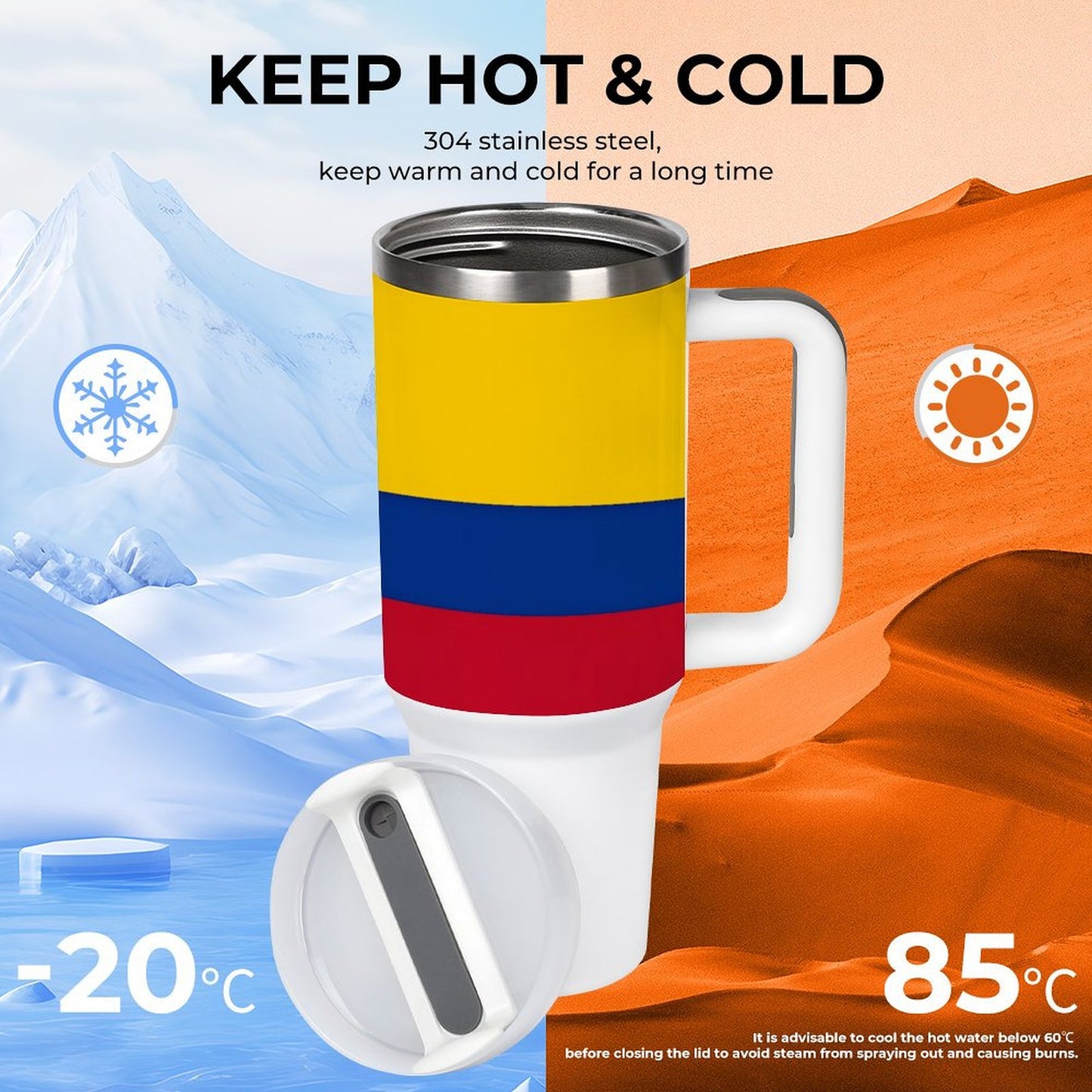 Thermo mug by [Brand] featuring flag design, maintains temperature.